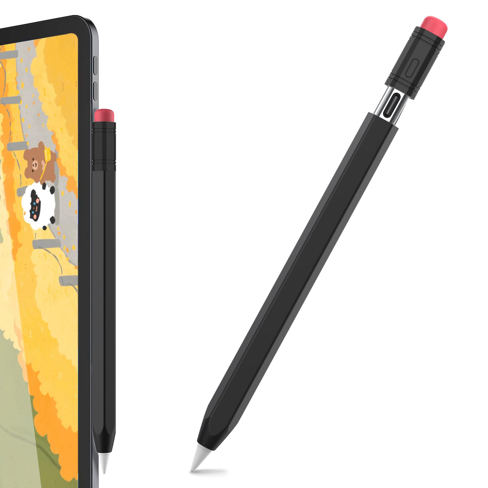 AhaStyle Classic Silicone Sleeve Cover for Apple Pencil USB-C - Protective Skin Holder with Grip | Compatible with Apple Pencil (2nd Gen) | Perfect for Drawing, Note-Taking & iPad Pro Accessories (Black)