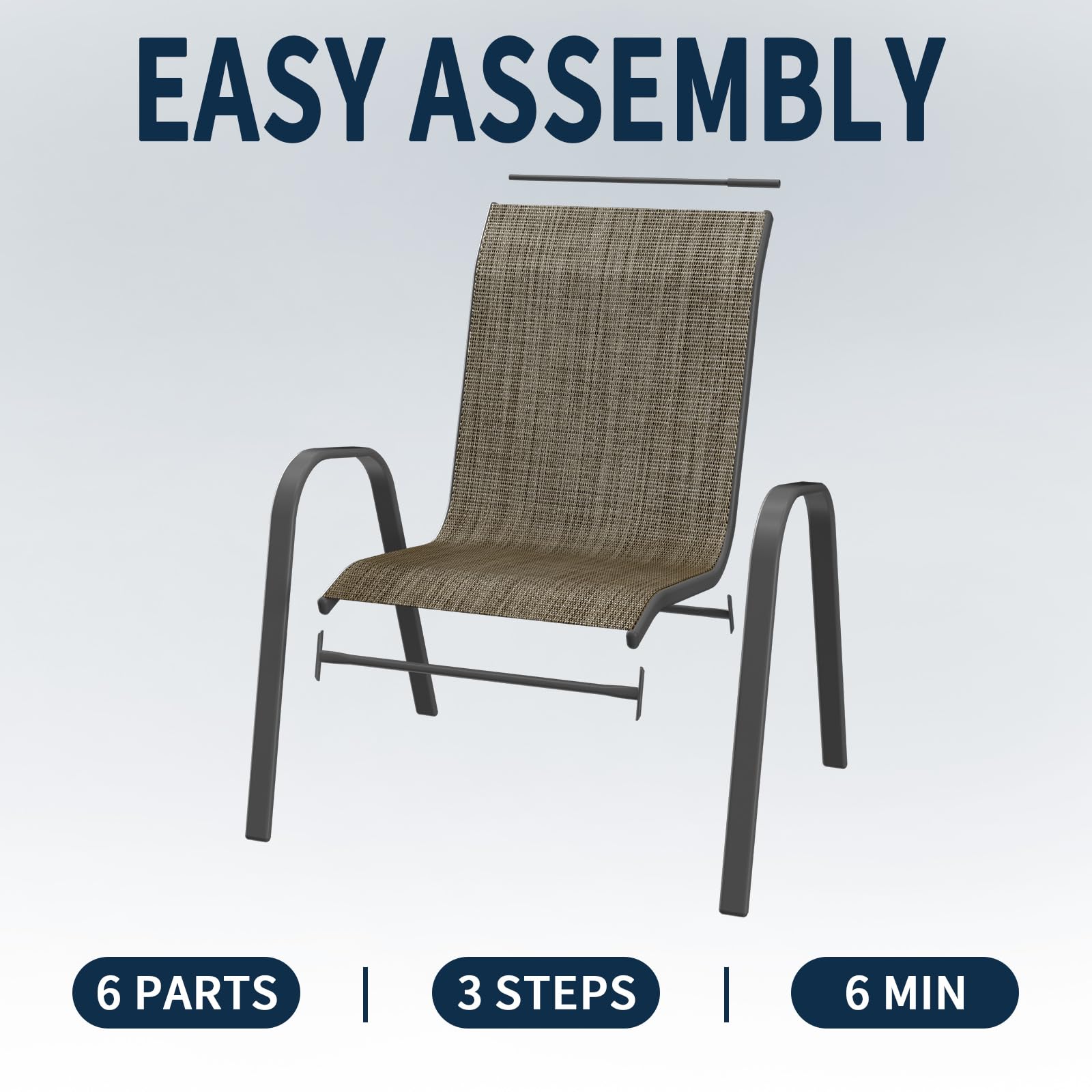Amopatio 4-Piece Stackable Patio Chairs Set - All-Weather Outdoor Dining Chairs in Dark Brown - Breathable Garden Furniture for Backyard, Deck, Poolside & BBQ Gatherings