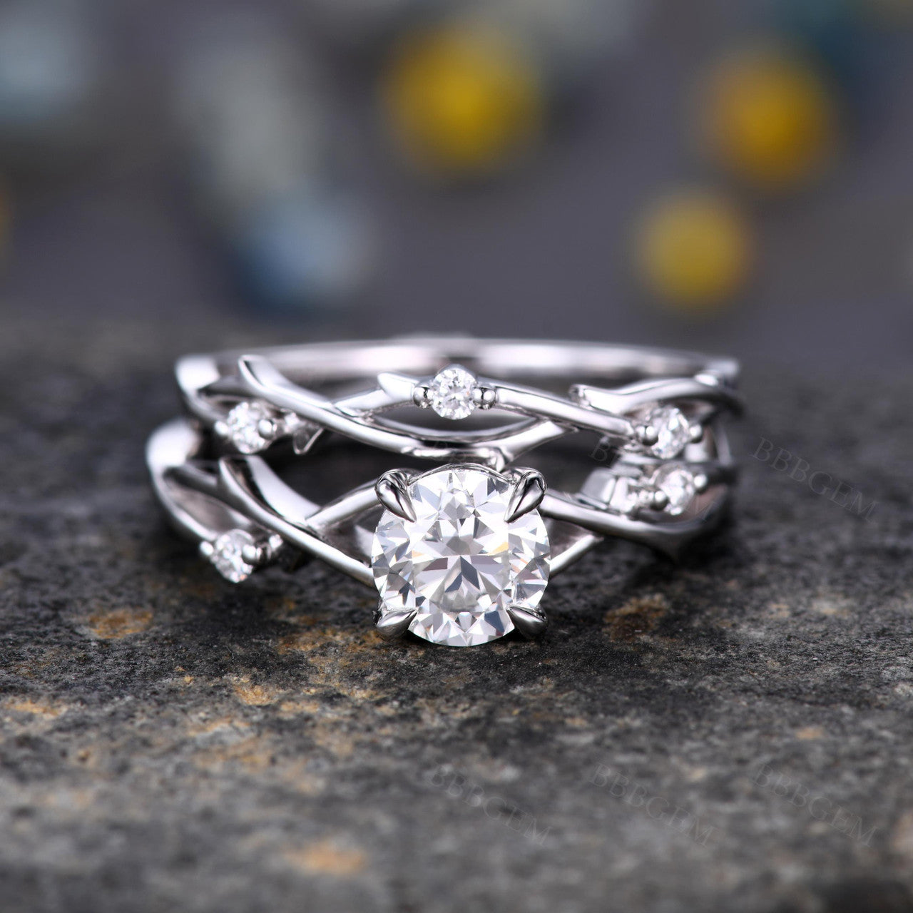 1.2CT Vintage Moissanite Engagement Ring Set with Twig Vine Wedding Band in 14K Rose Gold - Perfect for Proposals, Anniversaries & Romantic Occasions