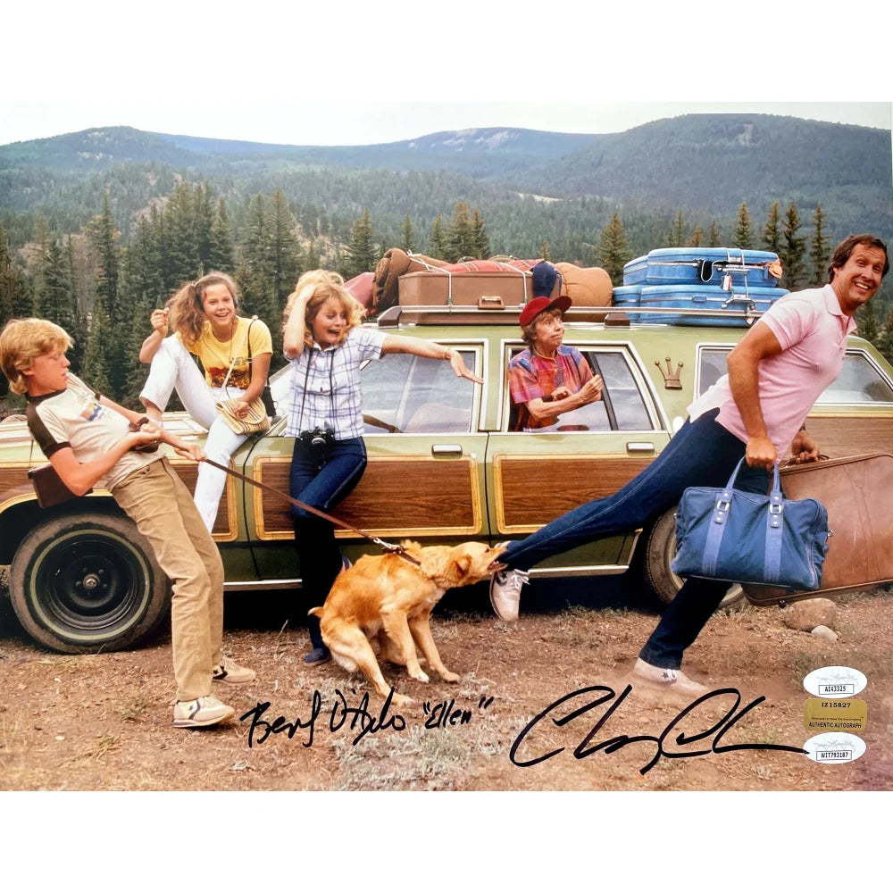 Chevy Chase & Beverly D'Angelo Autographed Vacation Movie Cast 11x14 Photo with JSA Certificate - Perfect for Film Memorabilia Collectors & Christmas Vacation Fans Display
