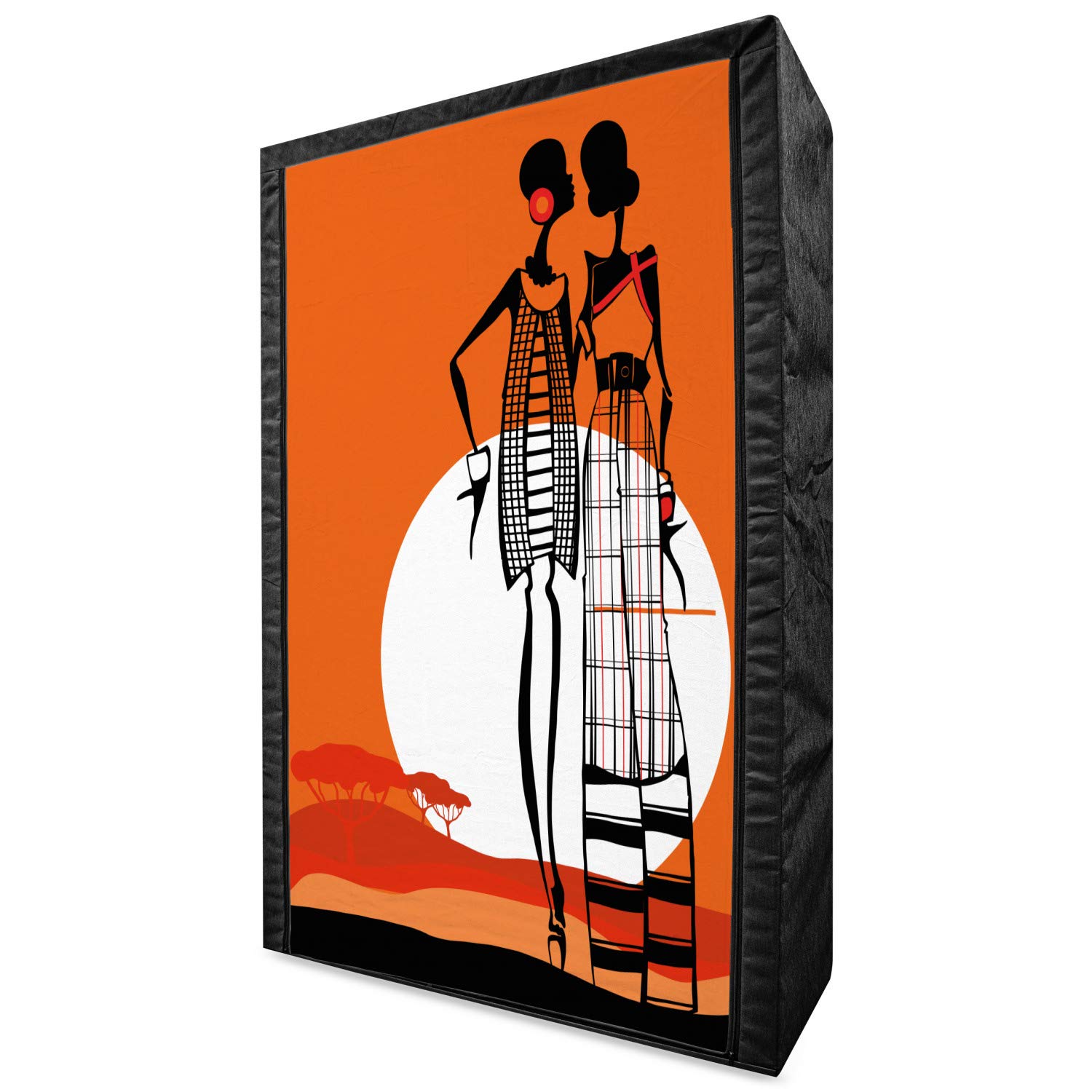 Ambesonne African Themed Portable Fabric Wardrobe - Desert Sunset Scenery with Trees Print, 42.5