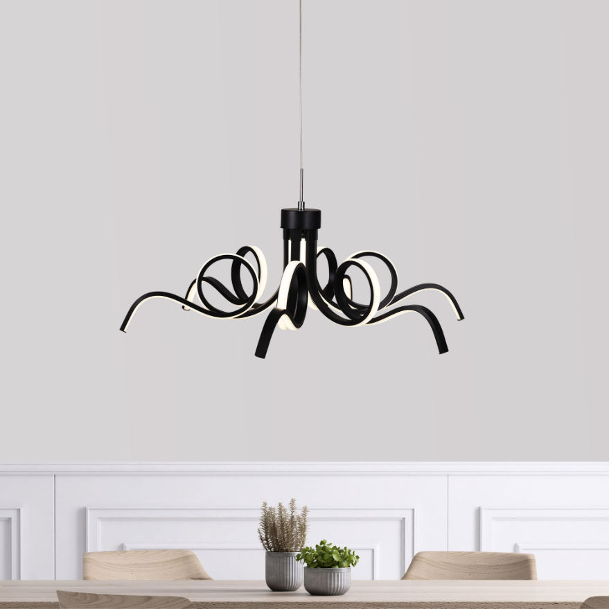 70cm Black Contemporary Noodle Pendant Light - Modern Dining Room & Kitchen Island Lighting Fixture