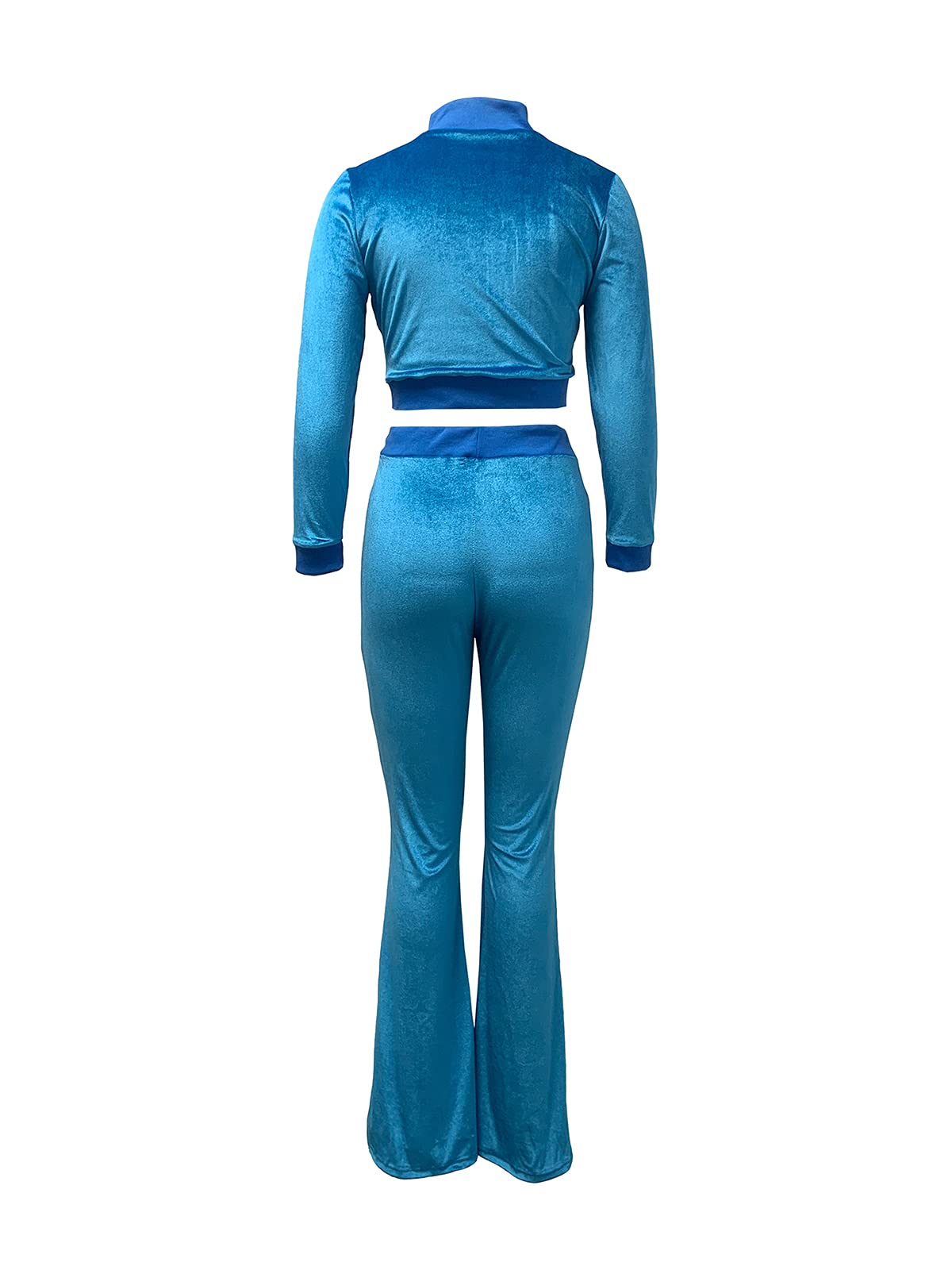 JURIS Women's 2-Piece Velour Tracksuit Set - Long Sleeve Zip Crop Top & Flare Pants | Lounge Wear, Casual Outfit, Gym Yoga Clothes