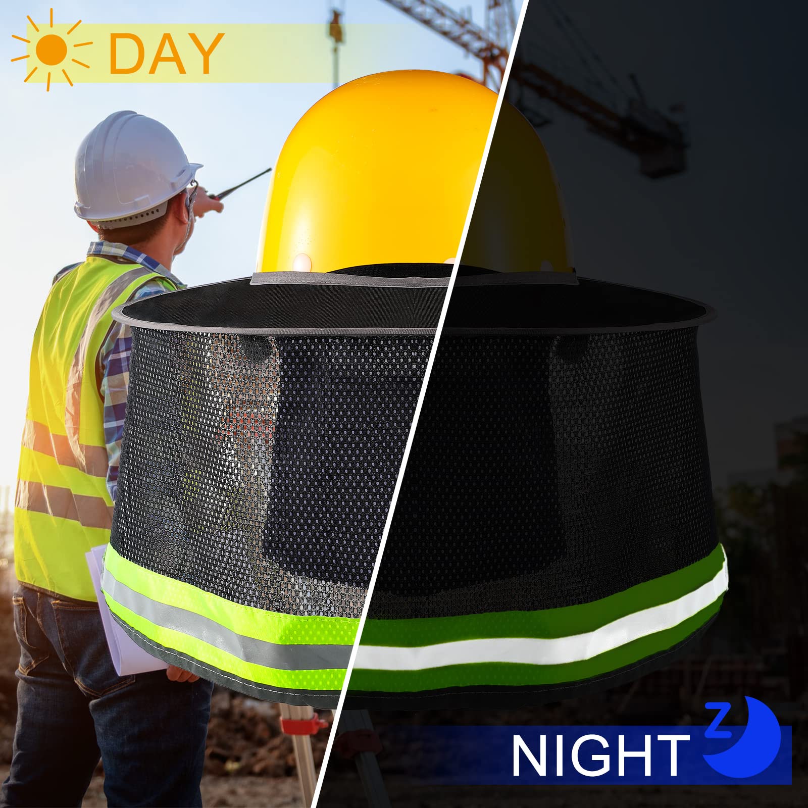 4 Pcs Hard Hat Sun Shade Full Brim Hardhat Sun Visor Bandana Face Scarf Neck Protection - UV Protection Summer Work Accessories for Construction, Landscaping & Outdoor Jobs (Black)
