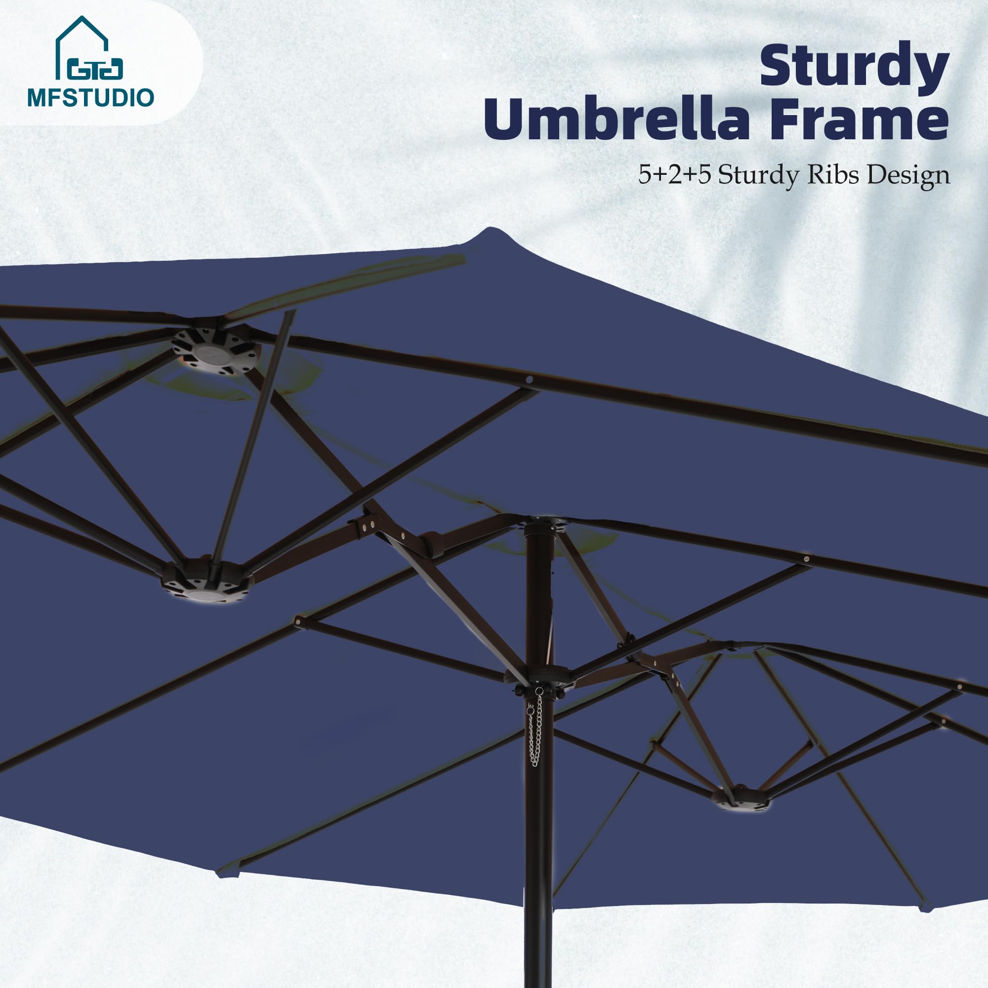 MFSTUDIO 15ft Double Sided Rectangular Patio Umbrella with Heavy Duty Base - Outdoor Market Umbrella with Easy Crank Handle for Deck, Pool, Garden, Restaurant & Backyard Shade - Perfect for Sun Protection and Outdoor Relaxation