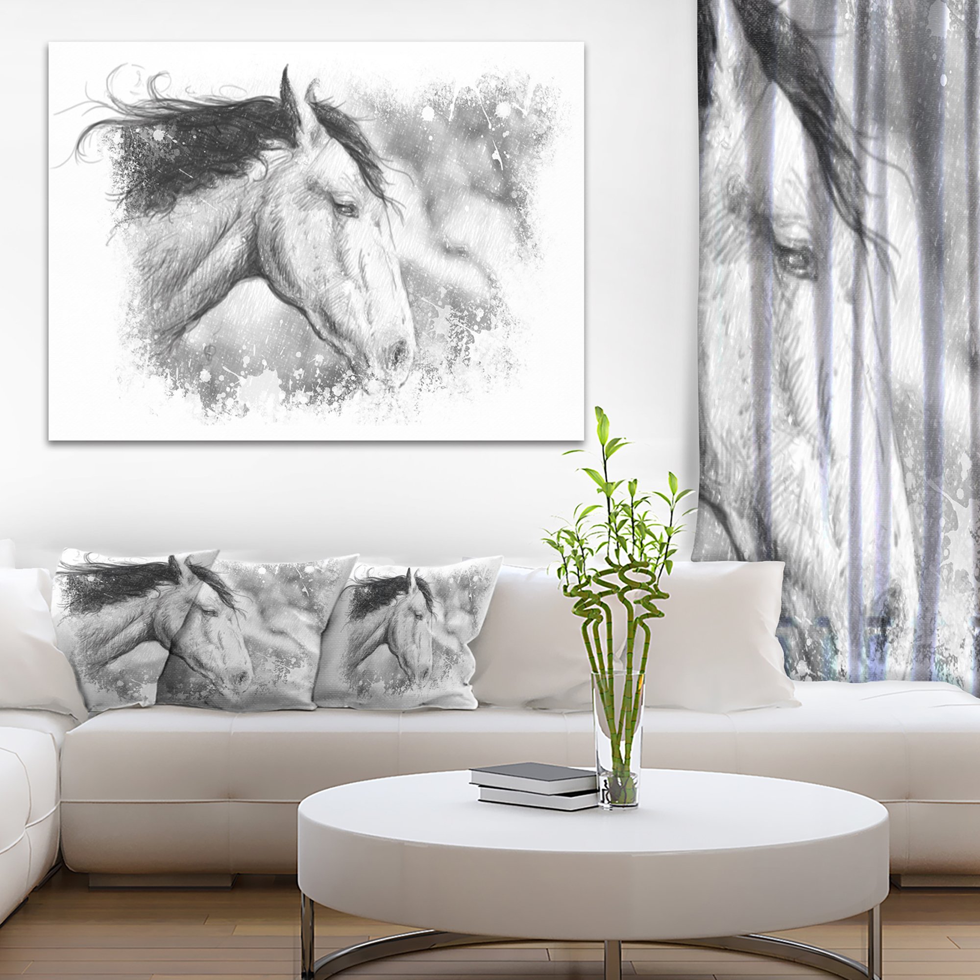 Horse Tattoo Style Animal Canvas Art Print - Western Decor, Equestrian Wall Art for Living Room, Bedroom & Office