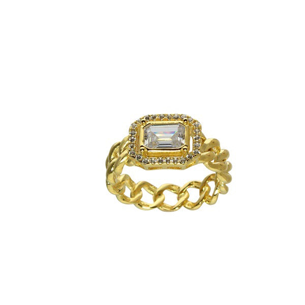 Solid Link Square Stone Ring - Elegant Minimalist Jewelry for Women - Perfect for Everyday Wear, Parties & Special Occasions