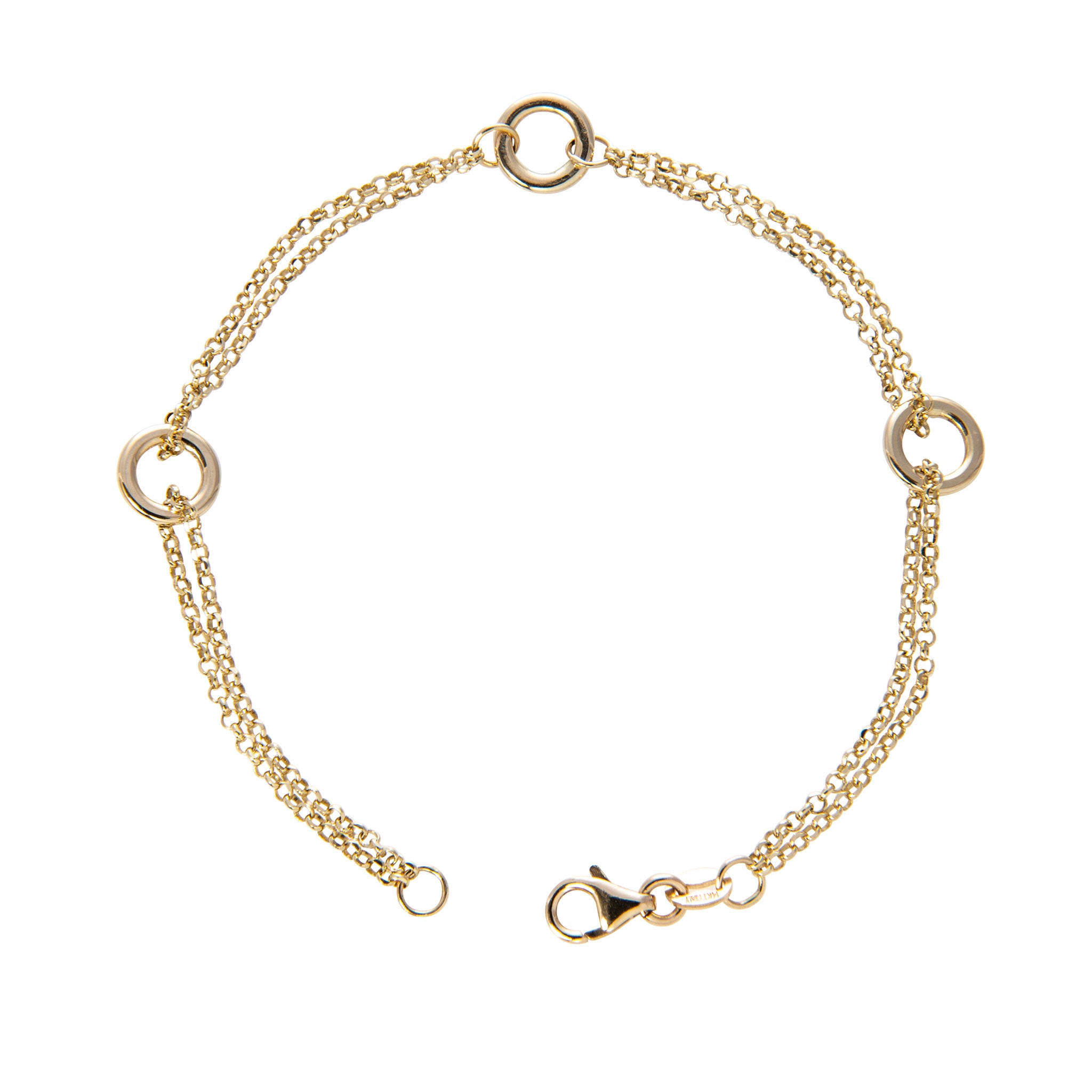 14K Yellow Gold Italian 3 Ring Chain Bracelet for Women - Elegant Layered Jewelry Gift for Birthday, Anniversary & Special Occasions