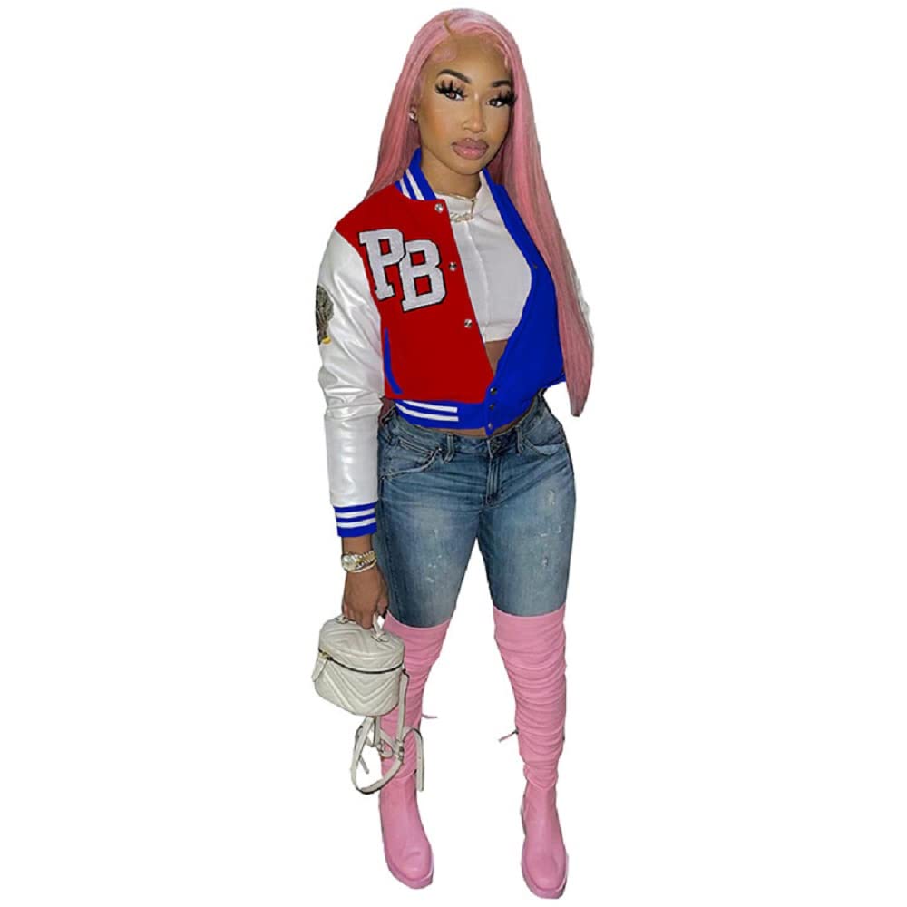 Women's Colorblock Letter Print Baseball Jacket - Stylish Long Sleeve Casual Outerwear for Spring & Fall | Perfect for Streetwear, Daily Outfits and Layering