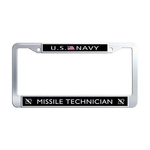 US Navy Missile Technician Car License Plate Holder - Stainless Steel Auto Tag Frame - Durable & Rust-Proof for Military Veterans & Patriotic Drivers - Perfect for Trucks, Cars & Motorcycles