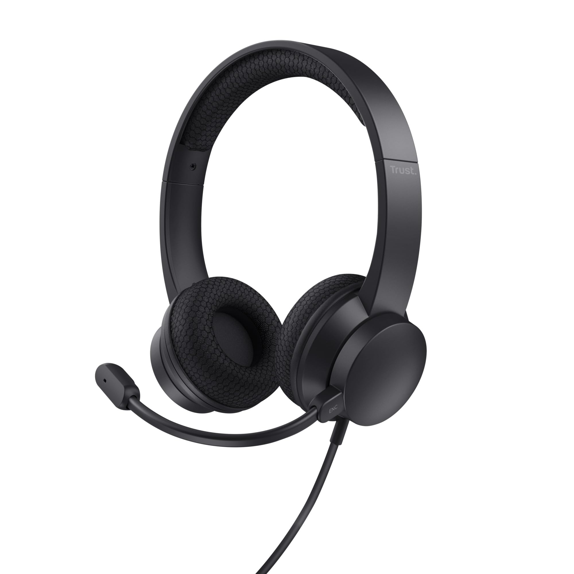 Trust Ayda On-Ear USB PC Headset with ENC Noise Cancelling Microphone - Lightweight Wired USB-C Headphones with 1.8m Cable, 65% Recycled Plastic - Ideal for Computer, Laptop, Mac, Zoom, Teams Calls & Online Gaming (Black)