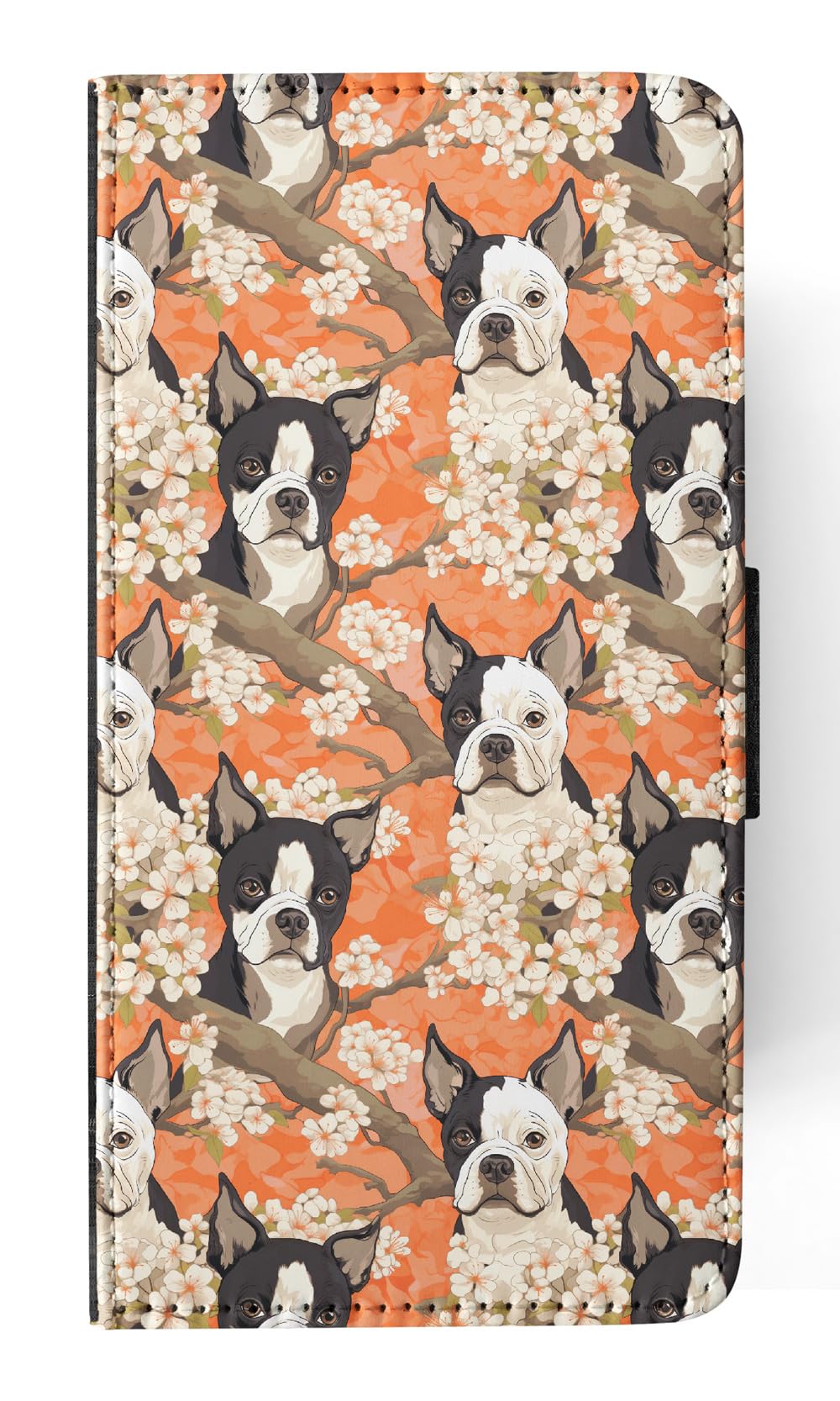Cute Boston Terrier Puppy Dog Pattern Faux Leather Flip Wallet Phone Case for Apple iPhone 14 - Perfect for Dog Lovers & Everyday Use