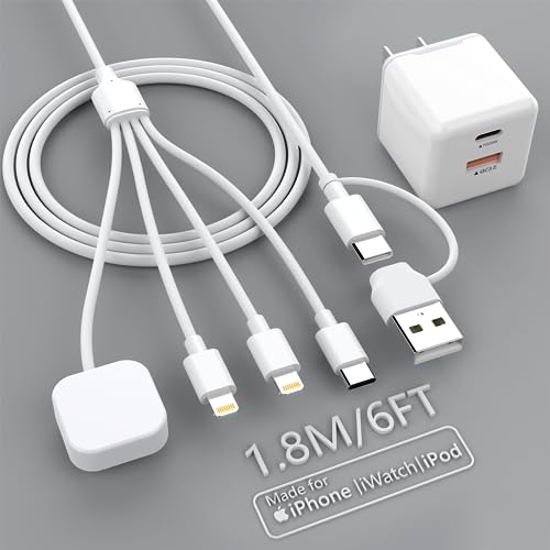 2023 New 20W PD Fast Charger with USB C & 4-in-2 Smart Watch Charger - Compatible with iWatch Series 3/4/5/6/7/8/SE/Ultra, iPhone, AirPods & Android Phones - 6FT/1.8M Charging Cable for Home, Office & Travel Use