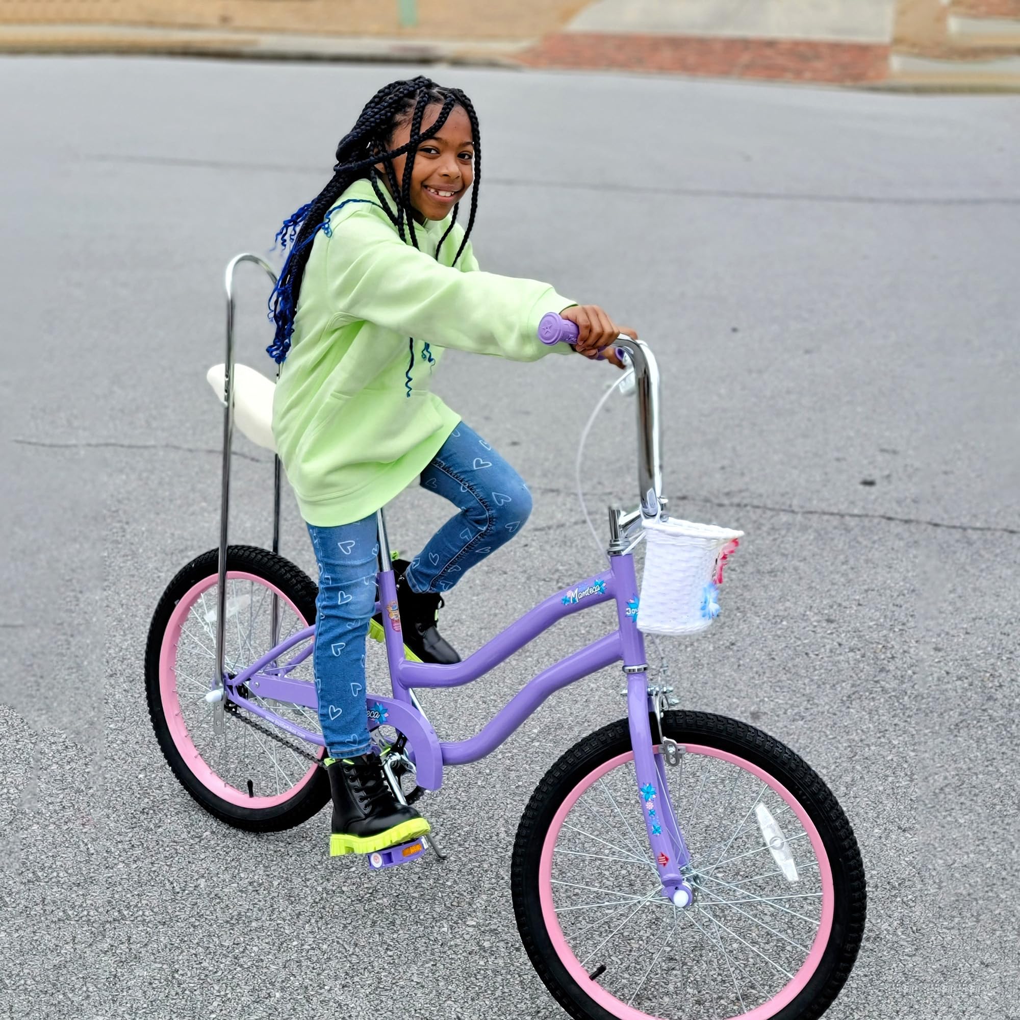 JOYSTAR 20 Inch Kids Bike with Training Wheels & Banana Seat - Girls Bicycle for Ages 7-12, Lowrider Bike with Front Handbrake & Coaster Brakes, High Rise Handlebar - Multi Color - Perfect for Neighborhood Rides, Park Adventures & Learning to Cycle