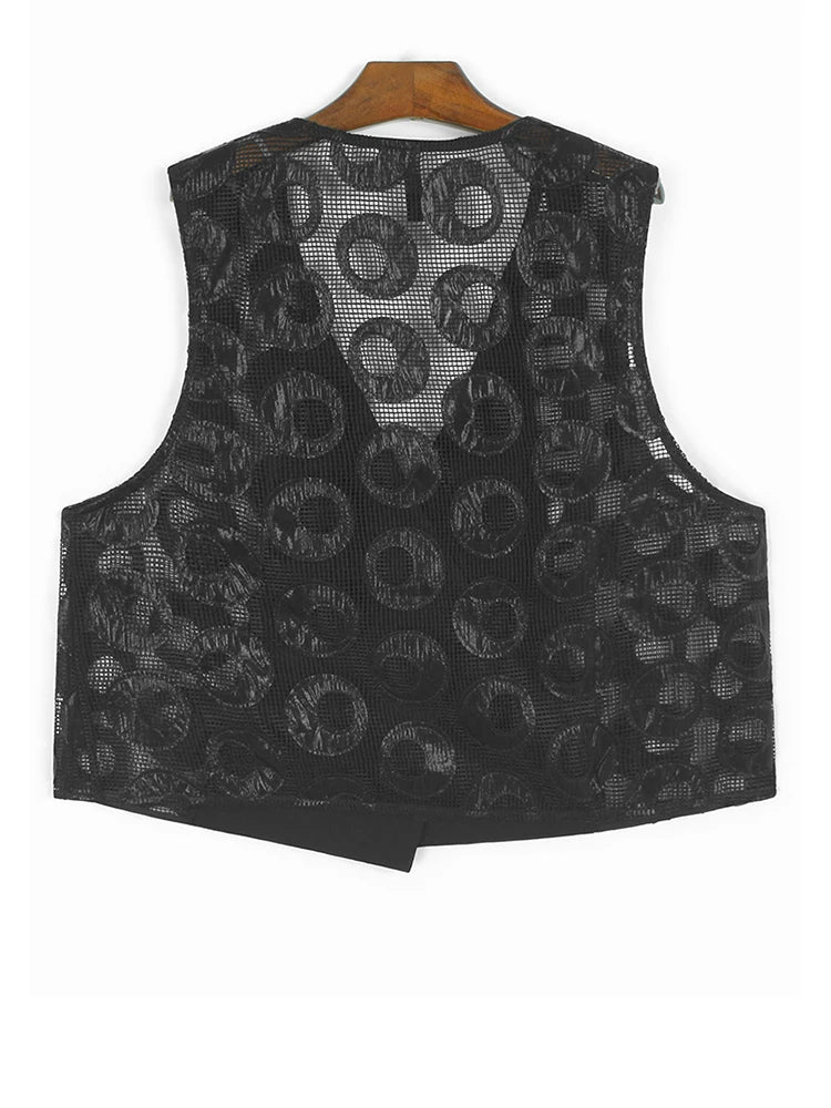 Black Dot Hollow Out Vest & Skirt Two-Piece Set - V Neck Sleeveless Women's Fashion Outfit for Spring/Autumn 2025 | Perfect for Office Wear, Date Nights & Special Occasions