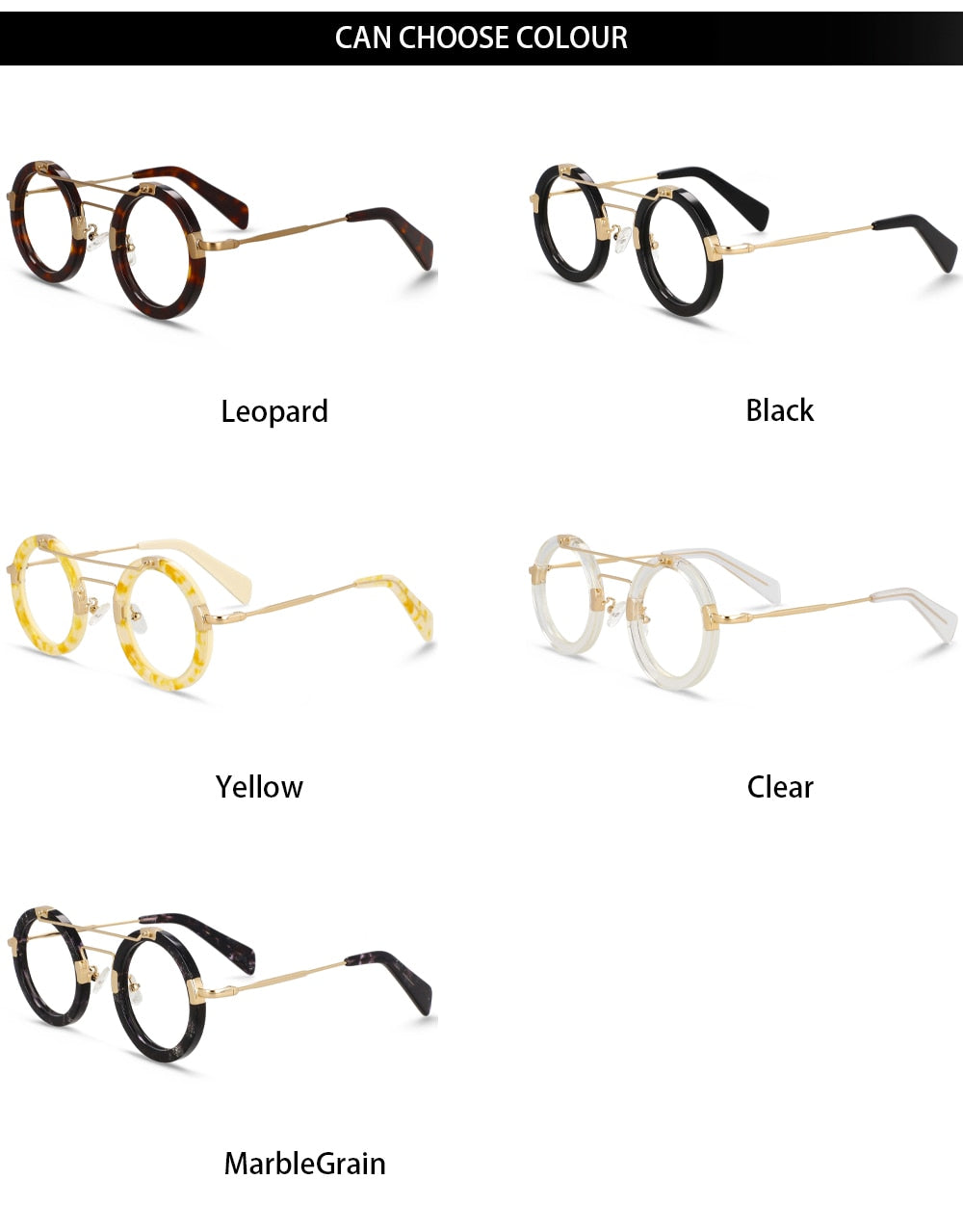 CCspace Unisex Full Rim Round Double Bridge Acetate Alloy Eyeglasses Frame 55096 - Stylish & Durable for Men & Women - Perfect for Reading, Working & Fashion Accessories