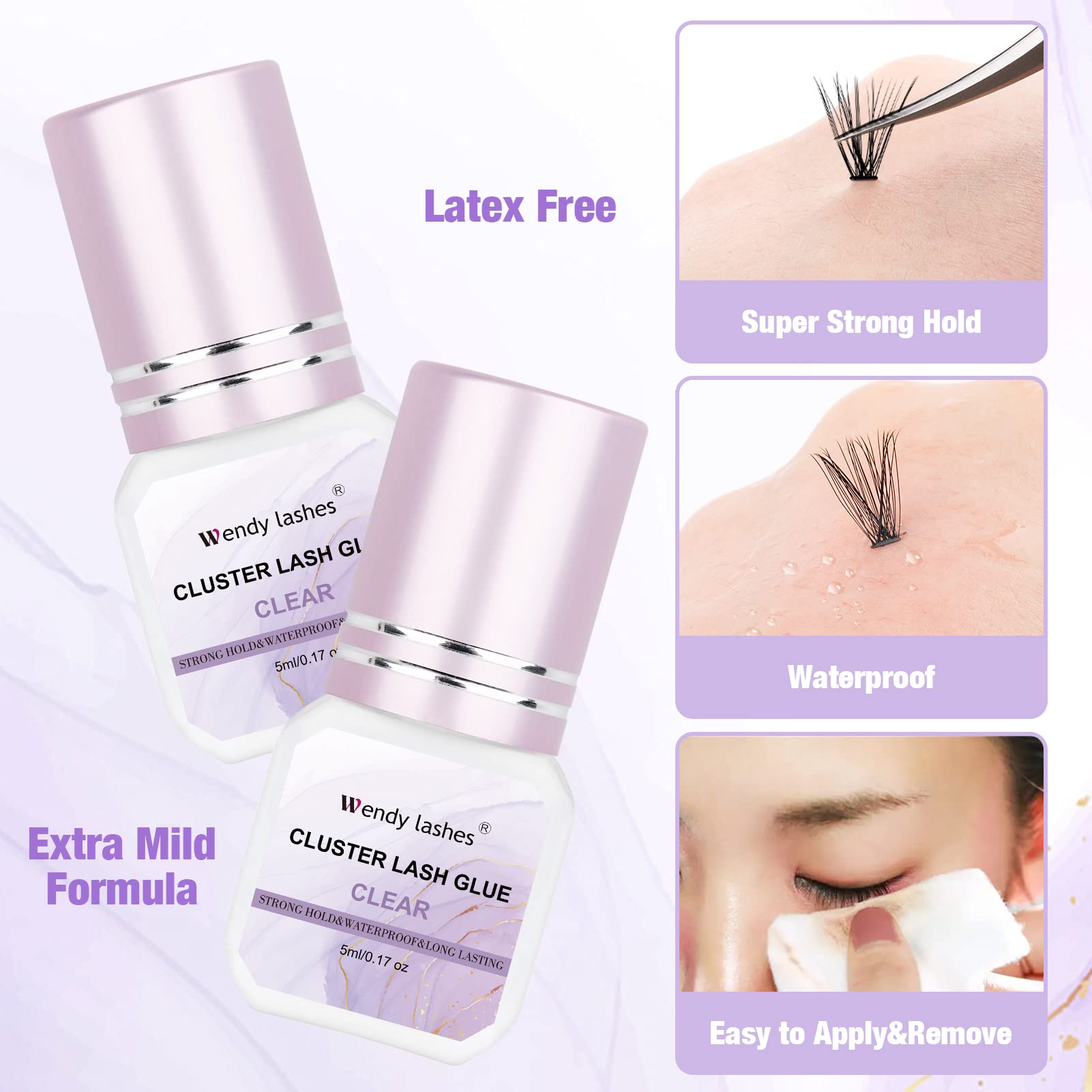 Wendy DIY Eyelash Extension Glue - Fast Drying in 2-3 Seconds, Strong Hold, Clear Formula, 5ml (RJ230306) for Professional-Looking Lashes at Home