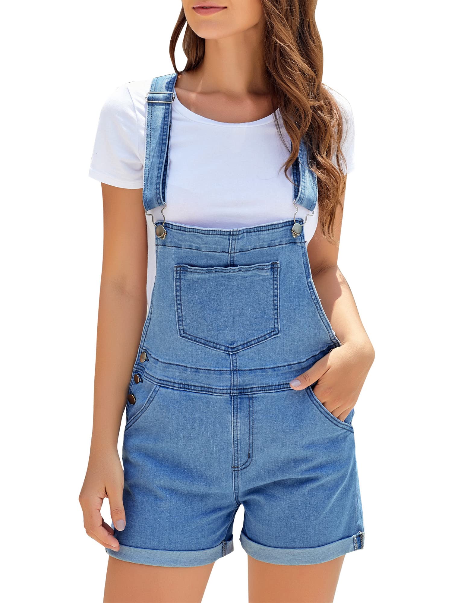 GRAPENT Women's Ripped Denim Shortalls - Adjustable Strap Bib Overalls, Distressed Jean Shorts for Women | Casual Summer Outfit, Music Festival, Streetwear Fashion