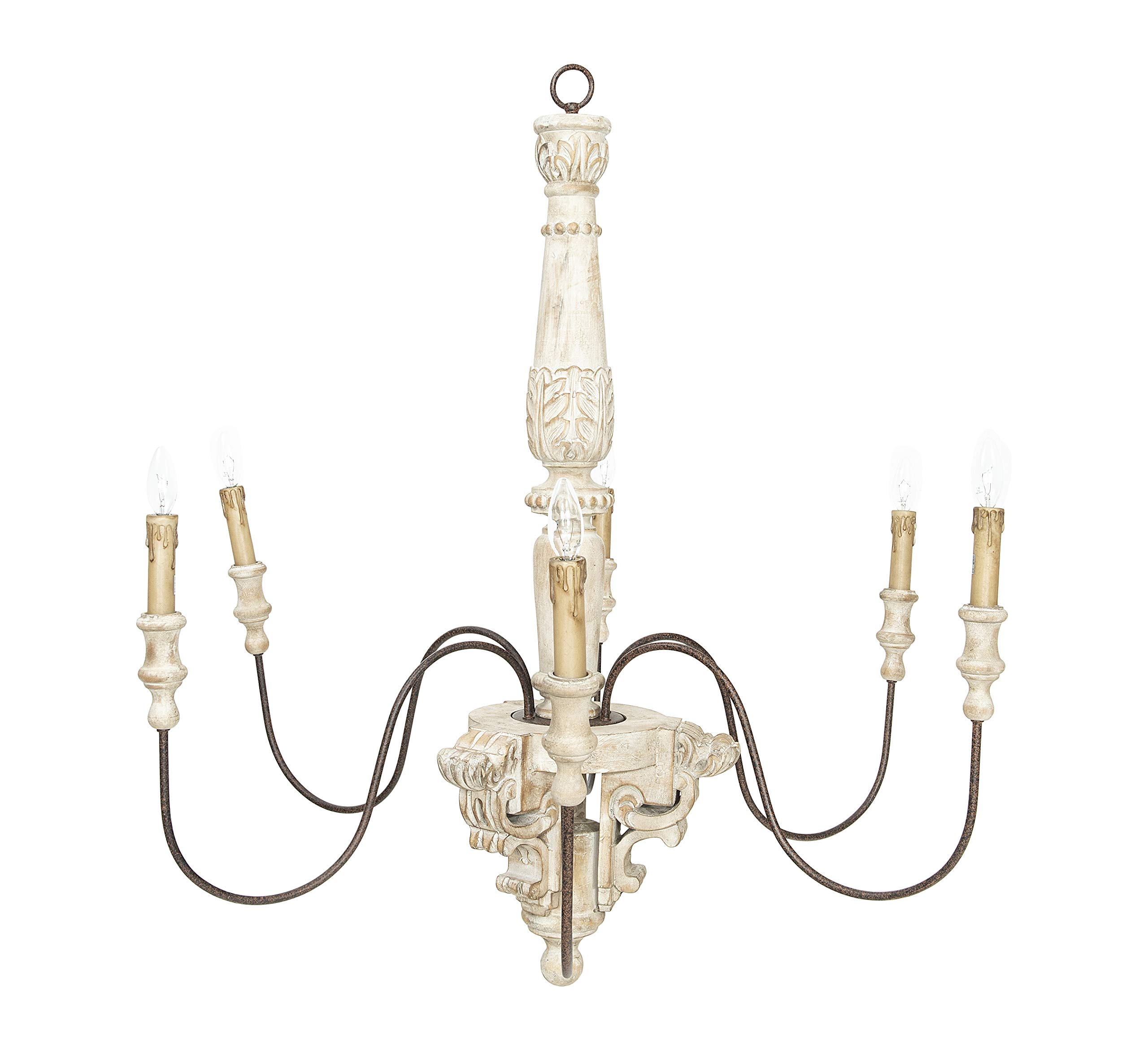 Creative Co-Op 6-Light Wood & Metal Chandelier in Off-White - Rustic Farmhouse Ceiling Lighting Fixture for Dining Room, Bedroom, or Living Room