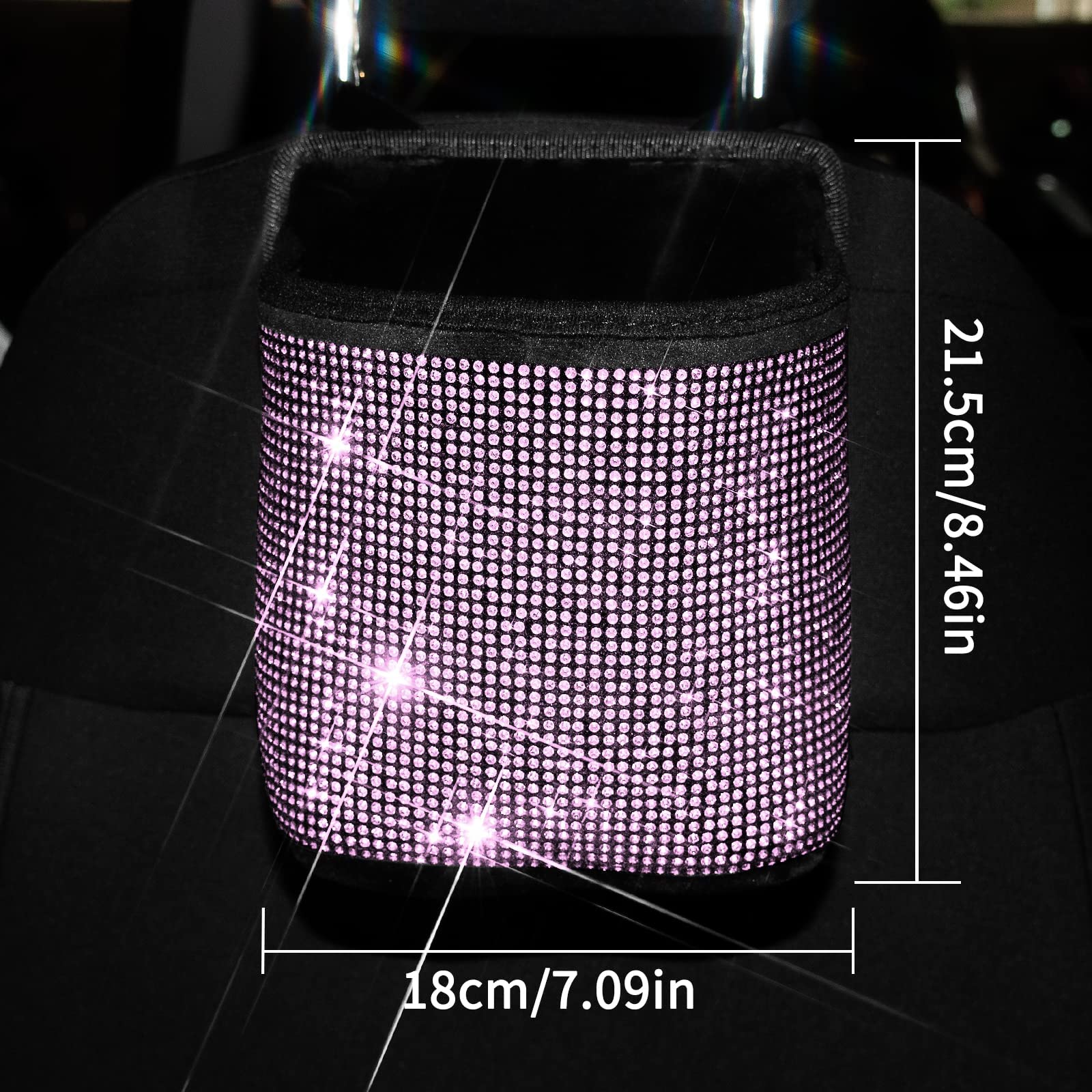 Premium Bling Crystal Car Seat Organizer - 2-Pack Pink Diamond Car Accessory for Front/Back Seat Storage | Travel Caddy Bag & Garbage Pocket Bin | Perfect for Road Trips, Daily Commute & Family Car Organization