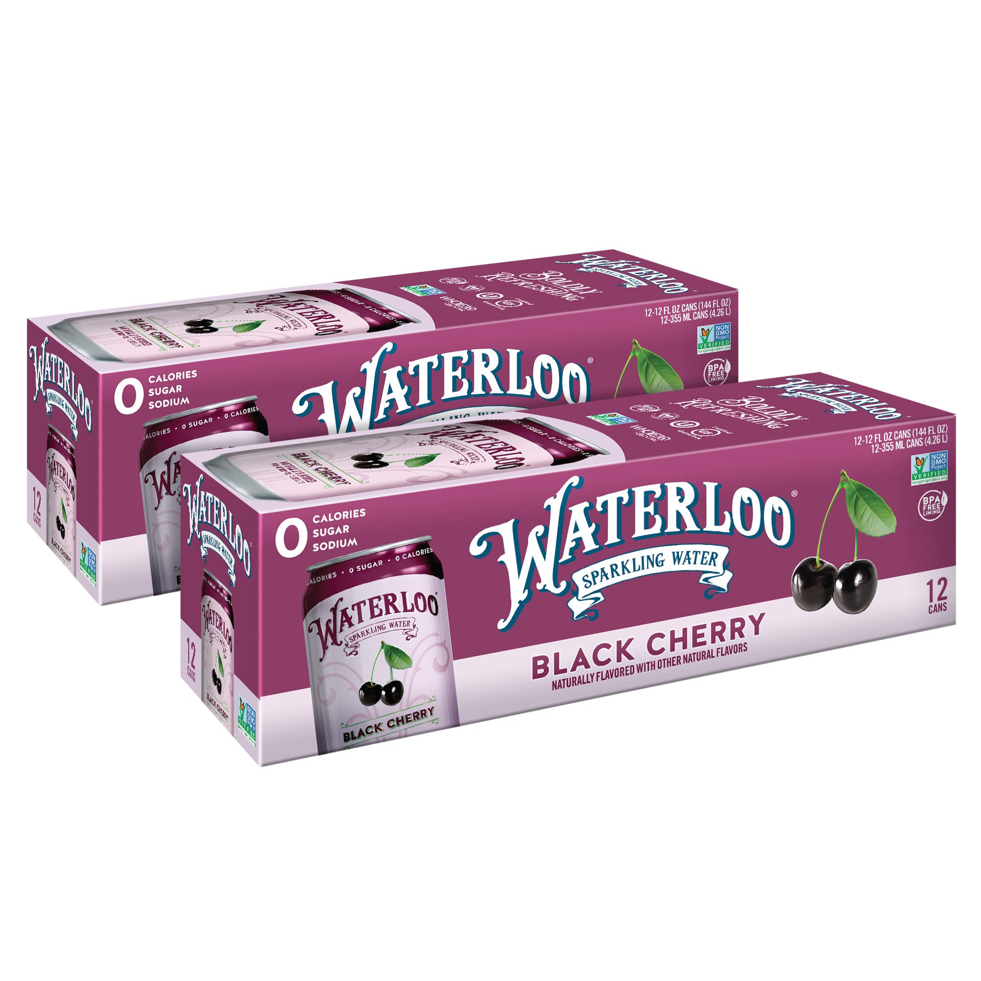 Waterloo Sparkling Water, Black Cherry Naturally Flavored, 24 Pack of 12 Fl Oz Cans | Zero Calories, Sugar Free, No Artificial Sweeteners or Sodium | Refreshing Beverage for Parties, Workouts & Healthy Lifestyle
