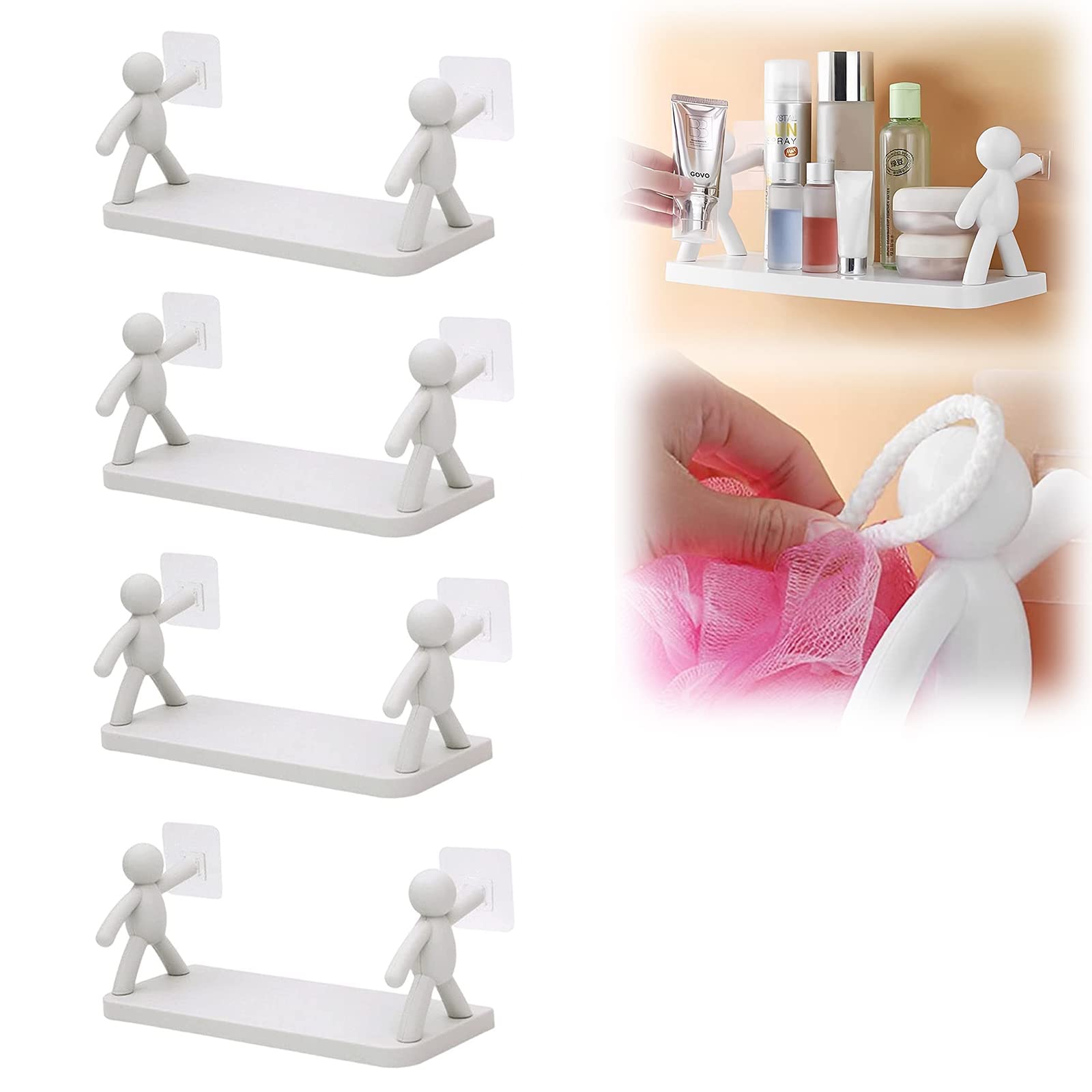 Floating Shelves for Bathroom & Kitchen - Wall Mounted Storage Rack (Gray, 4-Piece Set) - Perfect for Organizing Toiletries, Spices, and Small Items