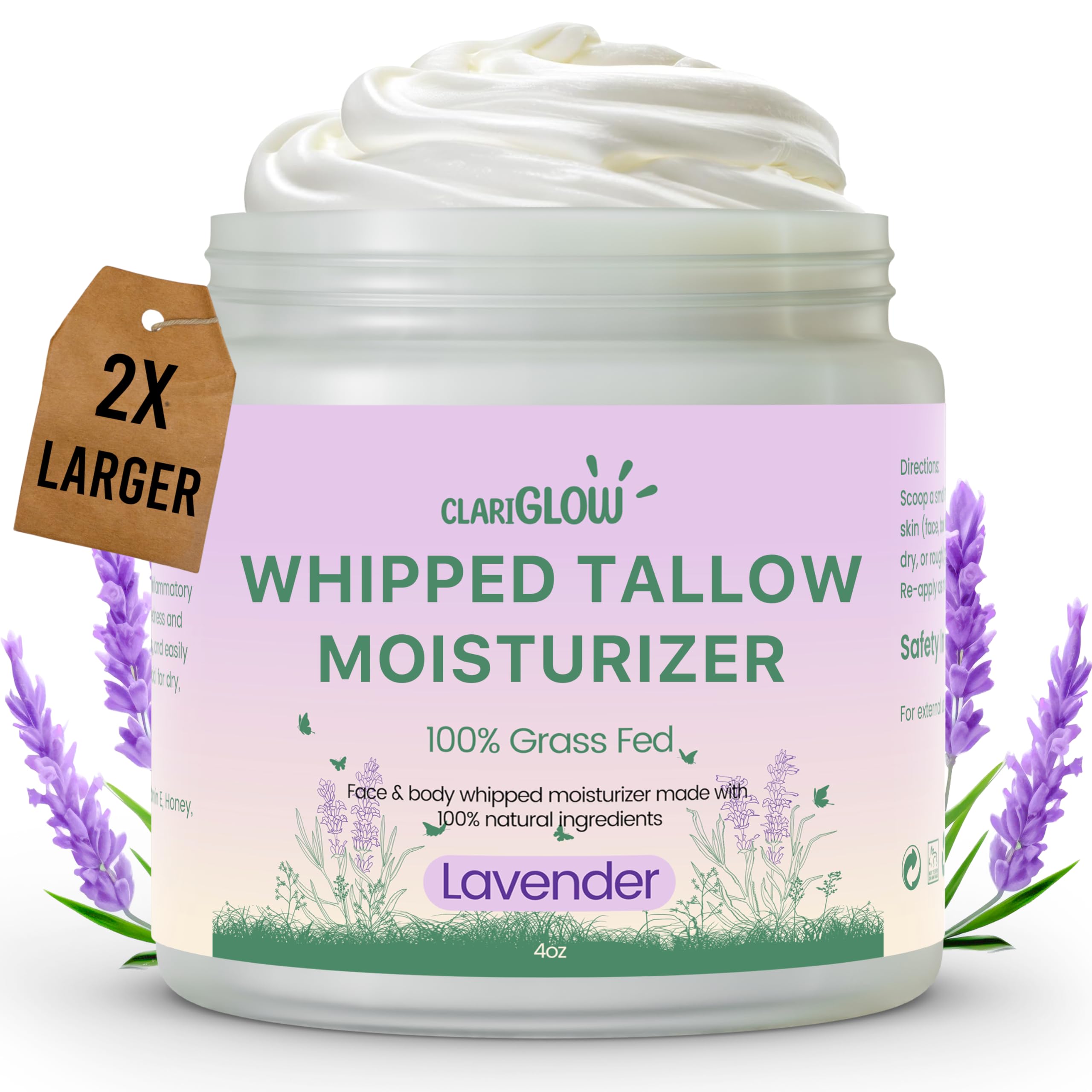 100% Grass-Fed Beef Tallow Face Moisturizer & Body Balm with Honey & Lavender - 4oz Natural Skin Care Cream for Dry Skin, Eczema & Anti-Aging | Perfect for Night Routine, Sensitive Skin & Organic Beauty Lovers