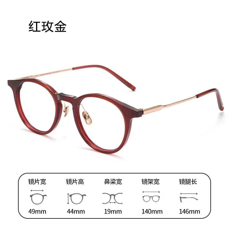 Bclear Unisex Full Rim Round Square Acetate Titanium Eyeglasses 298111 - Lightweight & Durable Frame for Men & Women - Perfect for Reading, Work, and Everyday Fashion