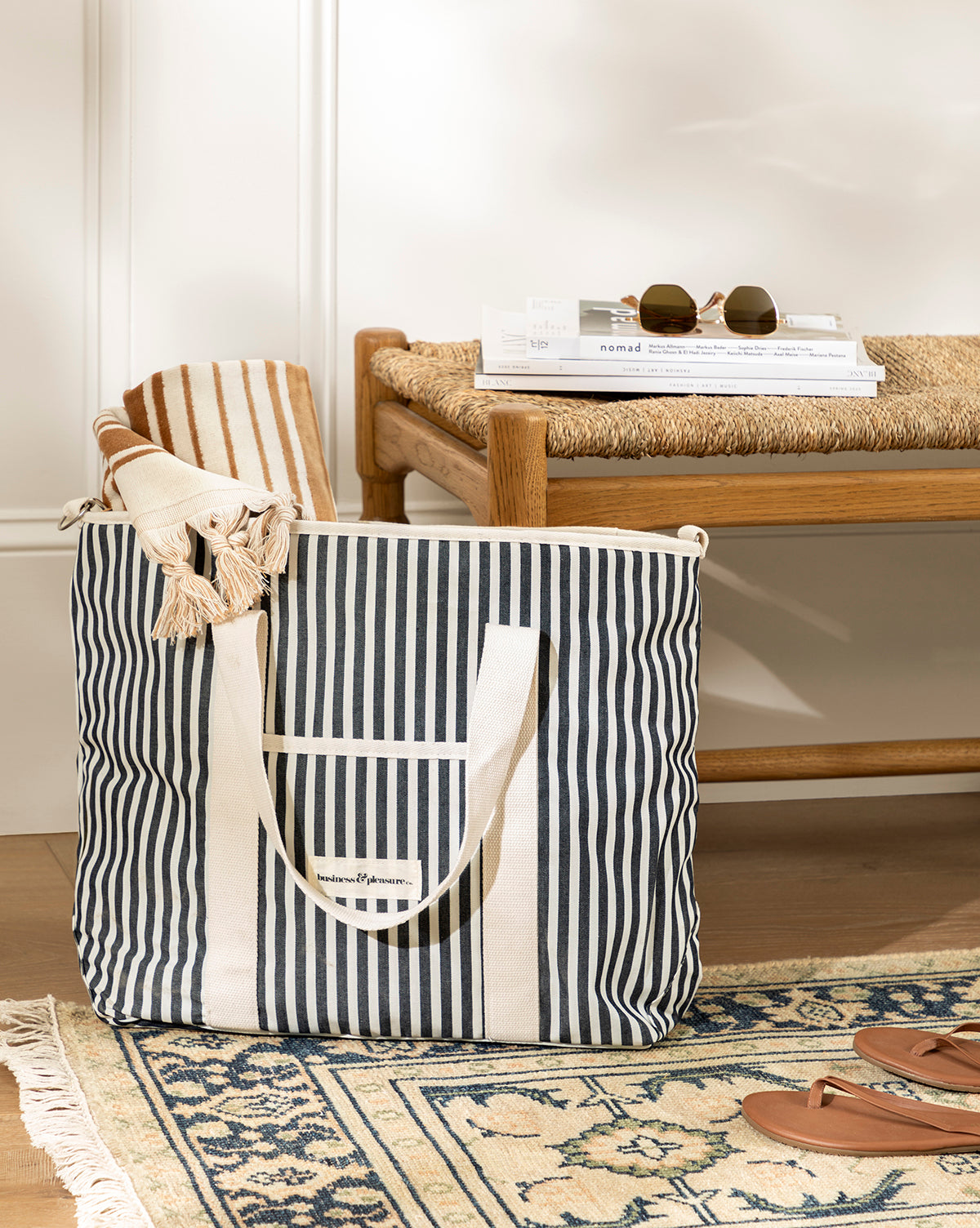 Premium Navy Striped Insulated Cooler Bag - Leakproof & Lightweight for Picnics, Beach Trips & Outdoor Adventures