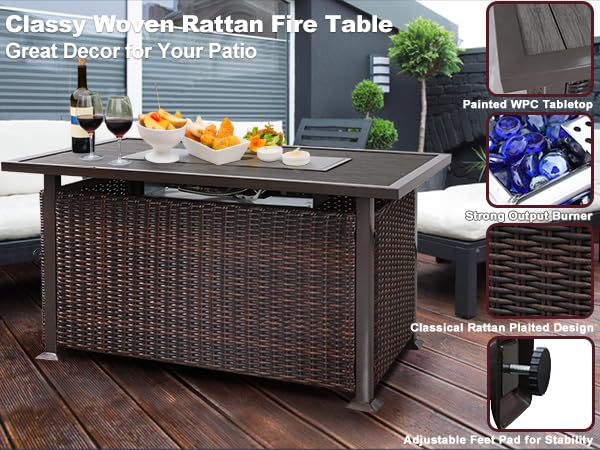 NOBLEMOOD 48 Inch CSA Certified Propane Fire Pit Table - 50,000 BTU Outdoor Gas Fire Pit with Glass Beads & Aluminum Table Top - Waterproof Cover Included - Perfect for Patio, Backyard, Garden & Poolside Gatherings