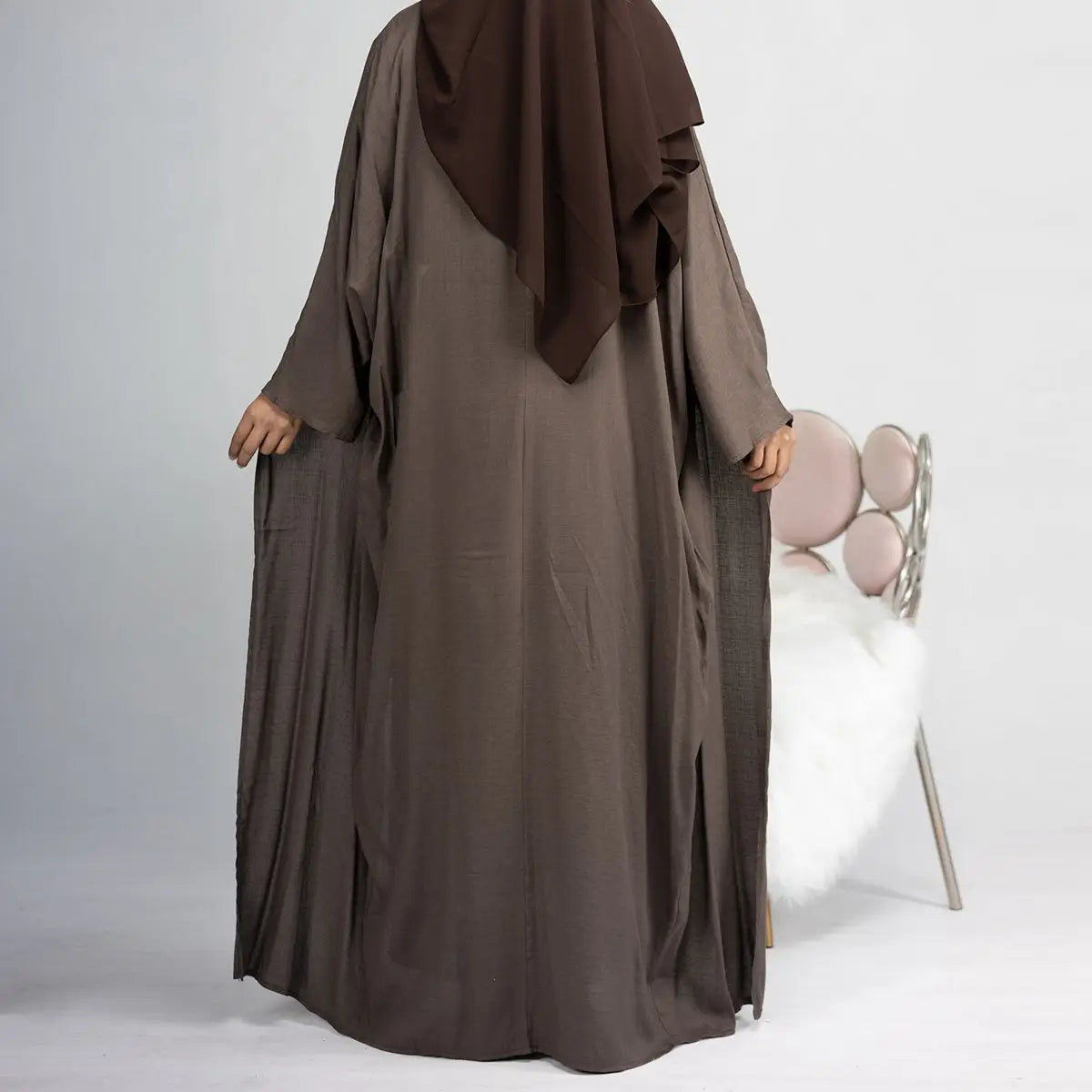 4 Piece Muslim Open Abaya Dress Set with Scarf - Modest Islamic Prayer Outfit for Women, Elegant Loose Flowing Abaya with Mid Wrap & Inner Dress - Perfect for Mosque, Eid, Ramadan & Special Occasions