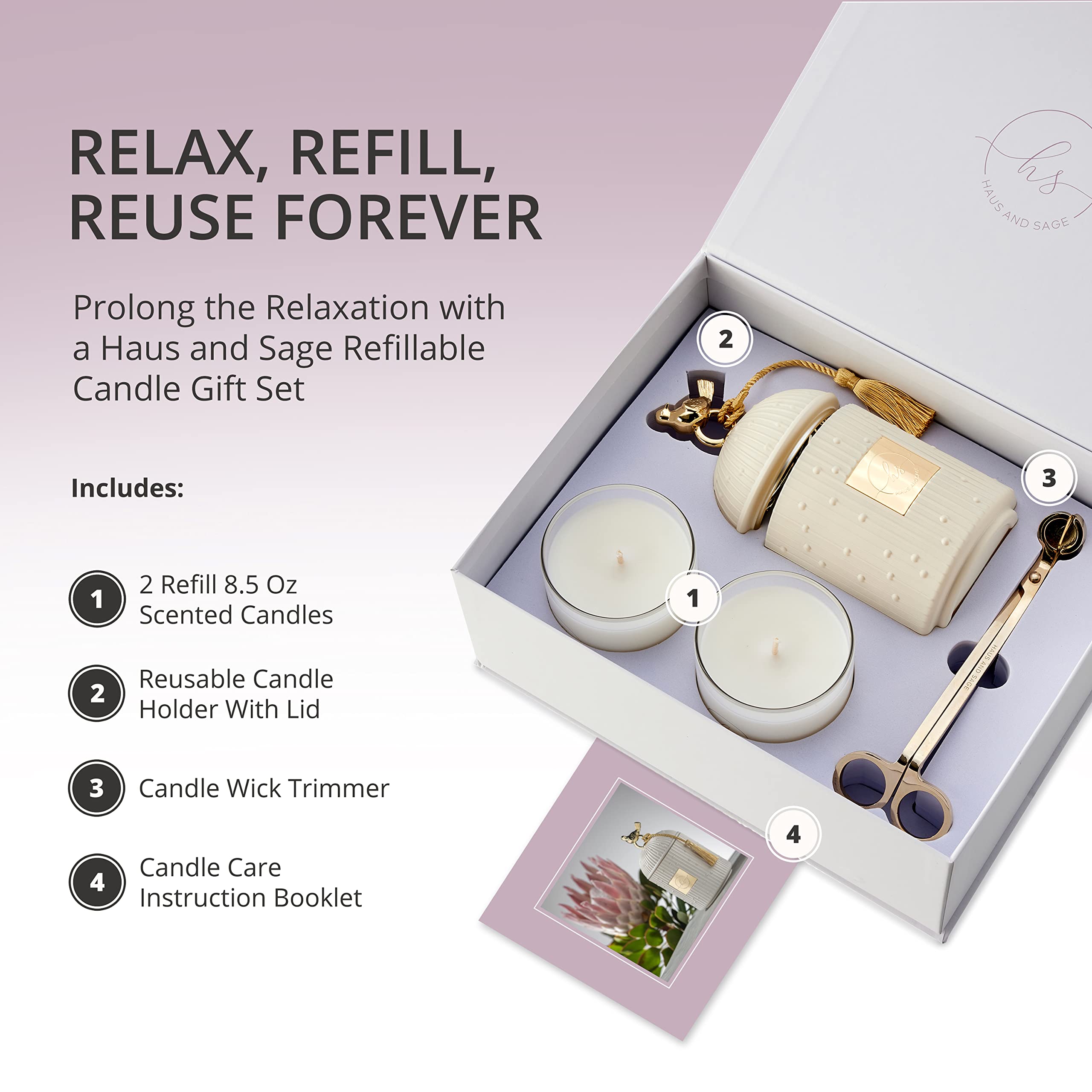 Luxury Scented Soy Candles Gift Set - 2 x 8.5oz Soy Wax Candles with Candle Holder & Wick Trimmer - 115 Hours Burn Time - Birthday Gifts for Women, Home Decor, Romantic Dinner Centerpiece - 4 Piece Set