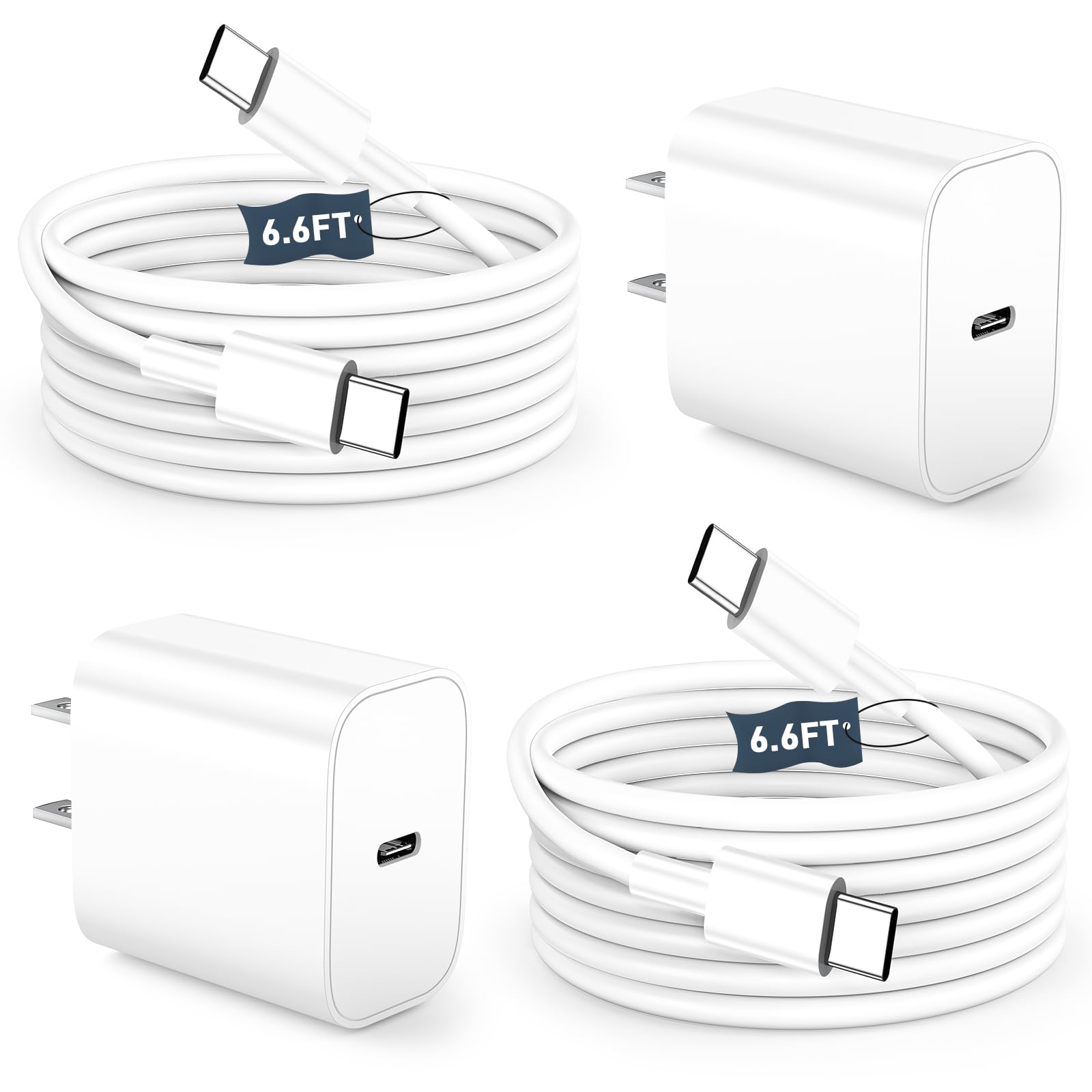 2-Pack 6.6ft USB C Fast Charging Cable with 20W USB C Wall Charger Block - Compatible with iPhone 16/15 Pro Max/15 Series, iPad Pro 12.9/11 inch, Google Pixel 8/7/6 - Fast Charging for Home, Office & Travel