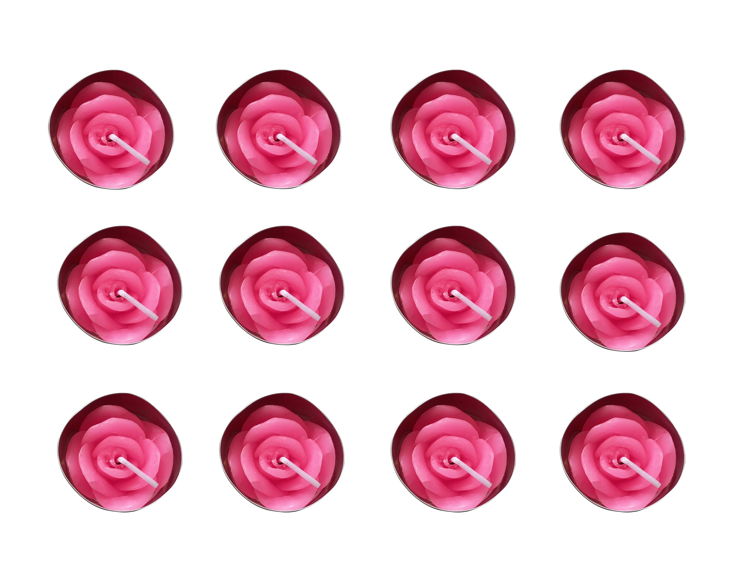 12PCS Handmade Rose Tealight Candles with 100 Silk Petals - Floral Mini Candle Discs for Wedding Decor, Anniversary, Birthday Party, Home Decoration, Spa Relaxation & Romantic Ambiance (Pink)