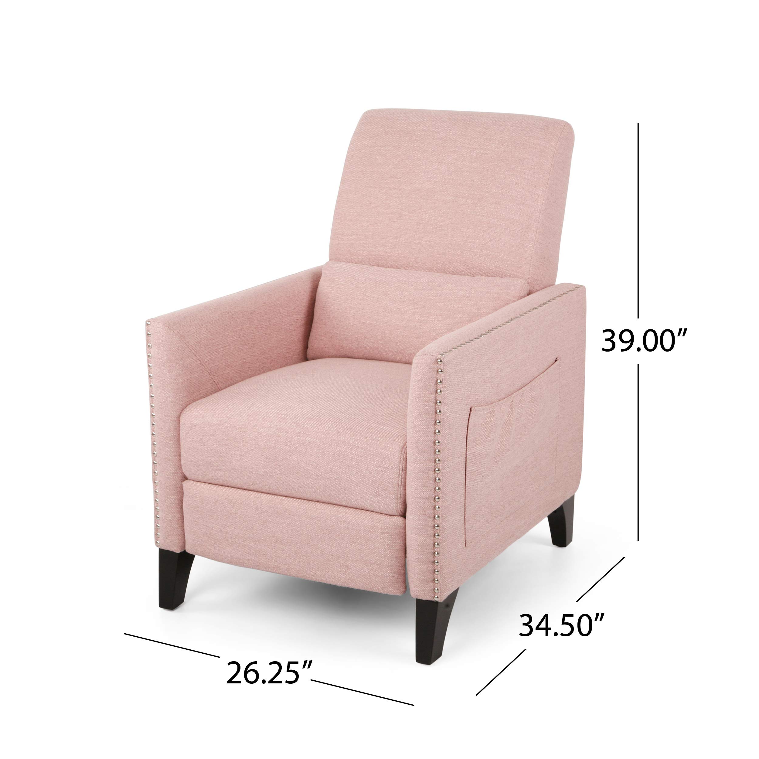 Christopher Knight Home Alexis Contemporary Fabric Push Back Recliner - Light Blush & Dark Brown - Modern Living Room Furniture for Relaxing & Lounging