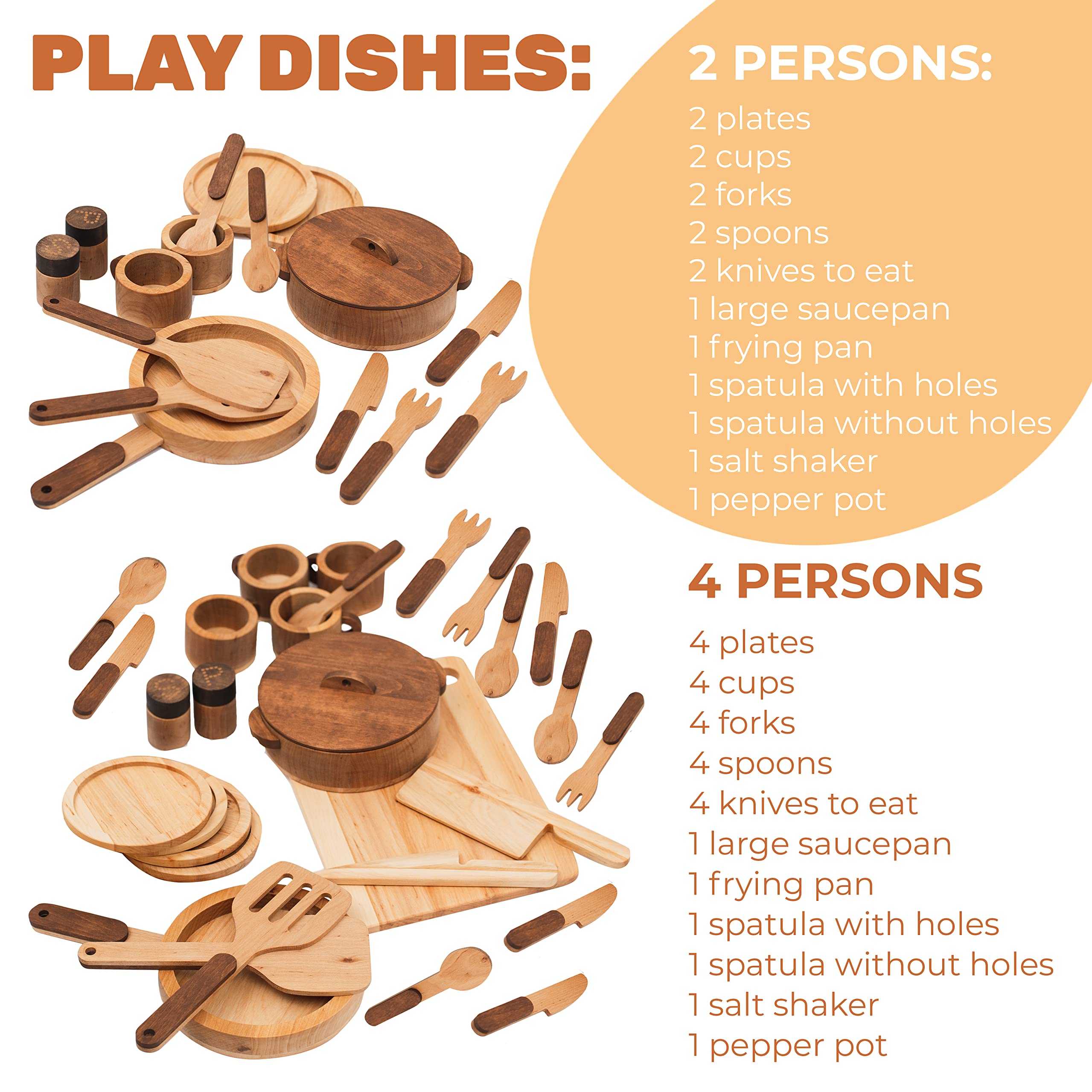 **Wooden Play Kitchen Dishes Set - Montessori Pretend Play Toys for Kids, Toddler Utensils & Cutting Board - Christmas Birthday Gift (Dishes Set for 2) - Perfect for Role Play, Learning & Gift Giving**