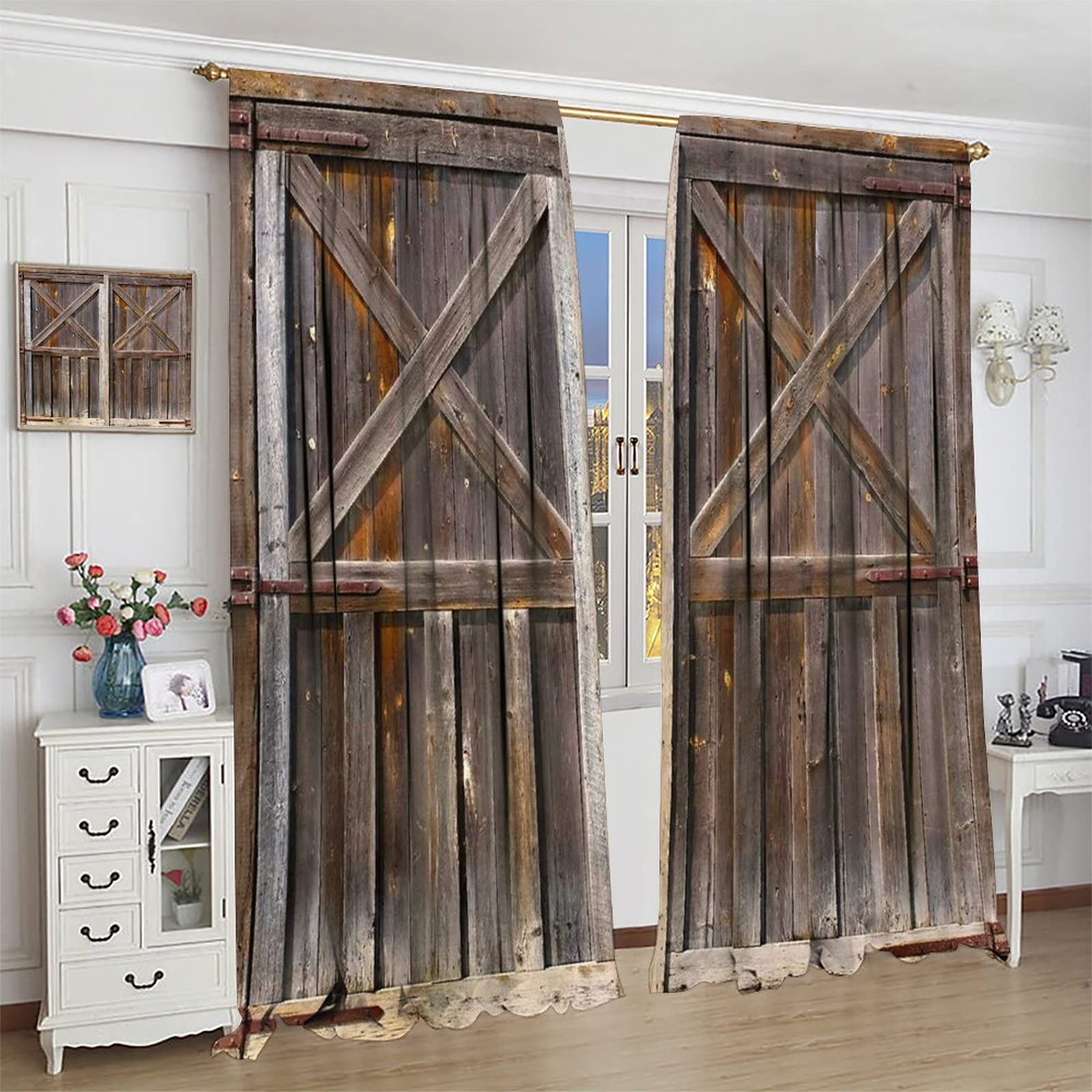 Rustic Wooden Barn Door Curtains 42x63in for Boys Room & Living Room Decor