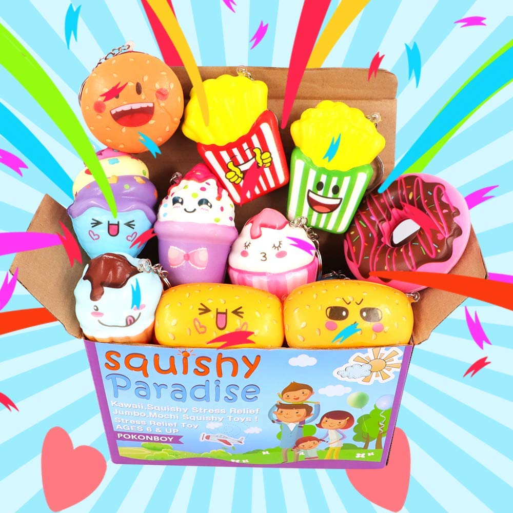 POKONBOY 14-Pack Squishy Donut Toys - Kawaii Stress Relief for Kids & Party Favors
