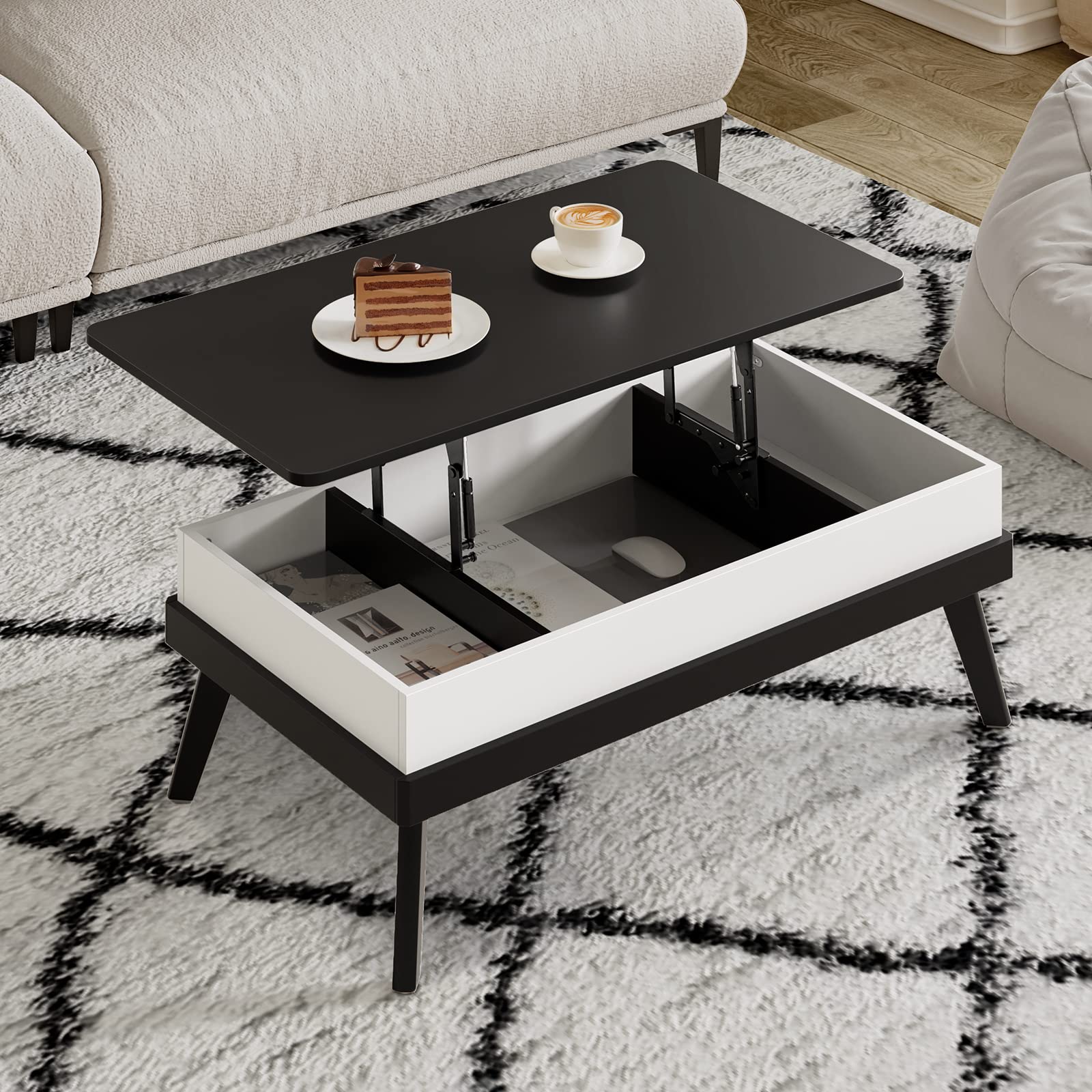 Lift Top Coffee Table with Hidden Storage - Black for Living Room & Dining