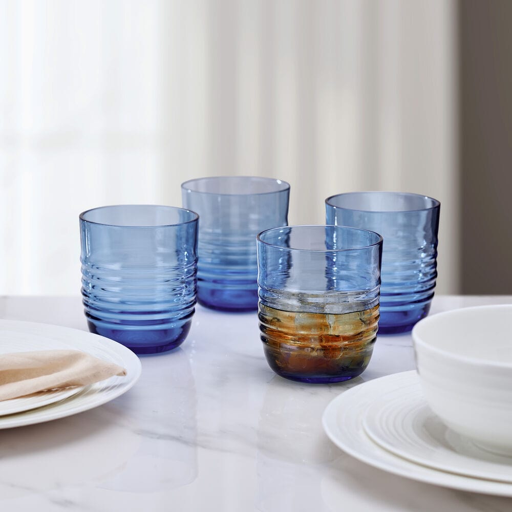 Ciara Cobalt Blue Set of 4 Double Old Fashioned Whiskey Glasses - Perfect for Bourbon, Scotch & Cocktail Drinking at Home Bar or Party Gifts