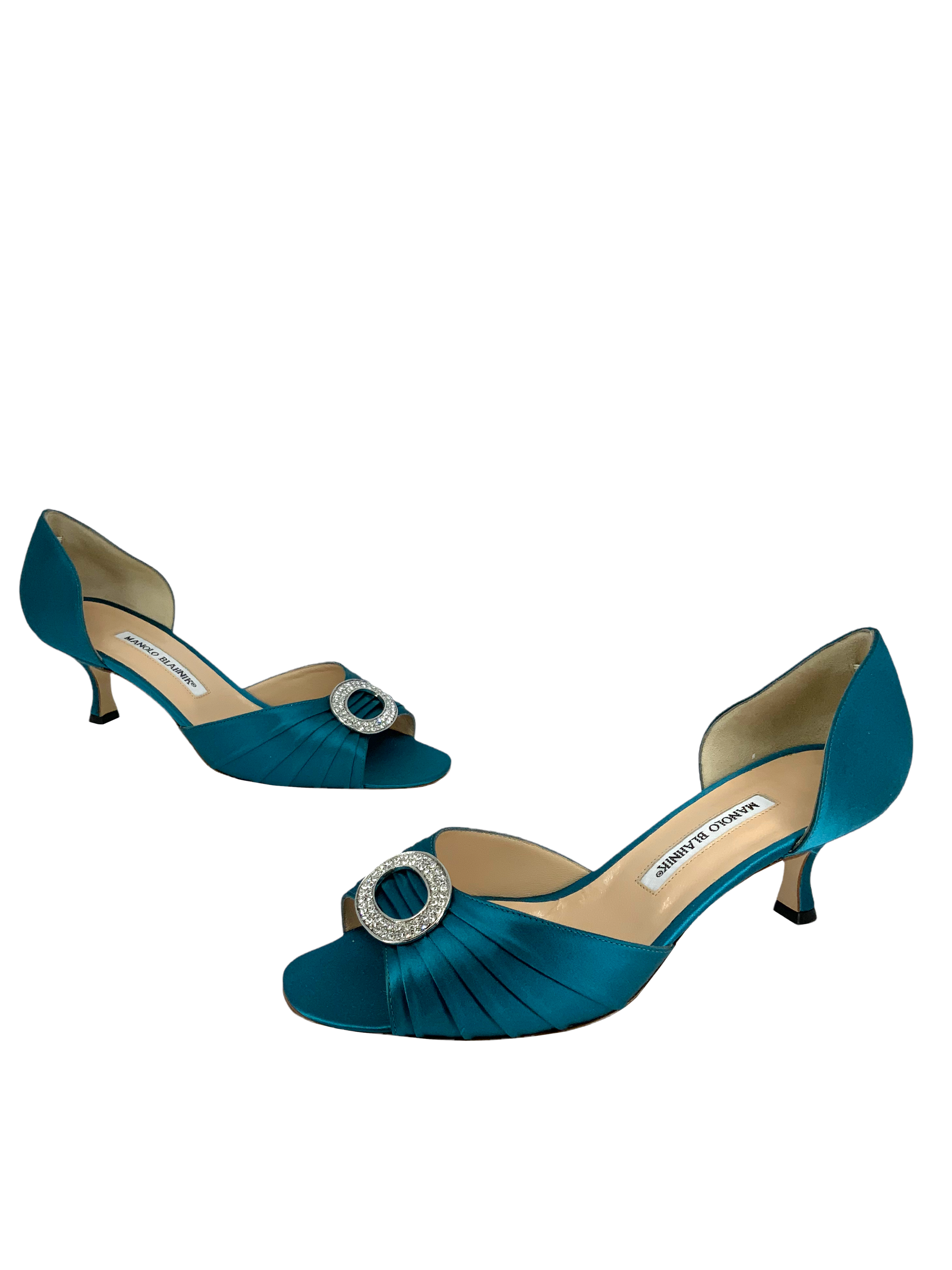Manolo Blahnik Sedaraby Embellished Satin d'Orsay Pumps - Women's Luxury High Heels Size 10.5 | Perfect for Weddings, Parties & Formal Events