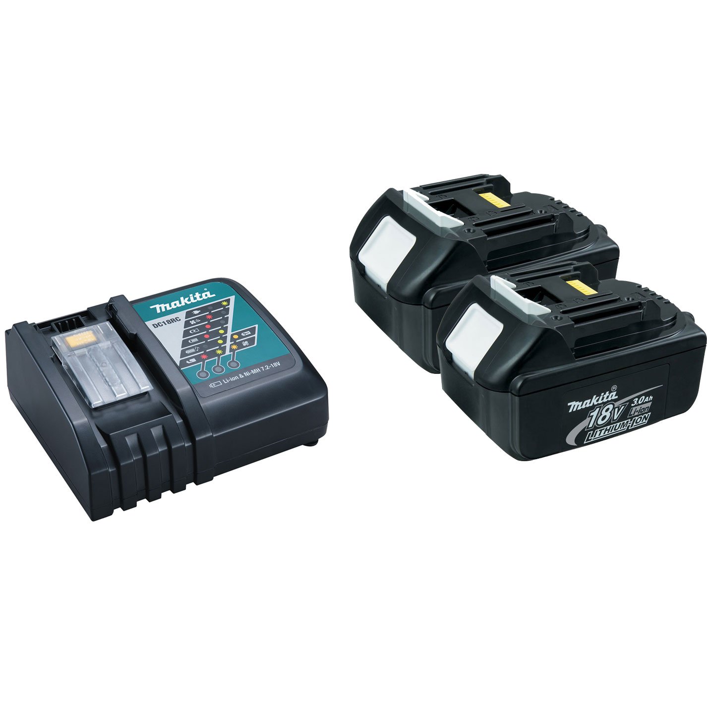 Makita DC18RC 18V Lithium-Ion Battery Charger with 2 BL1830 LXT 3.0Ah Batteries & Plastic Cover - Fast Charging for Makita Power Tools - Perfect for Drills, Saws, and Outdoor Power Equipment