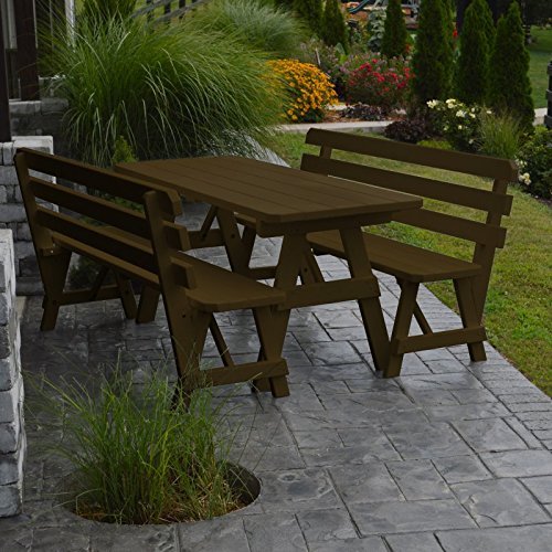 A&L Furniture 8ft Yellow Pine Traditional Picnic Table with 2 Backed Benches & 2