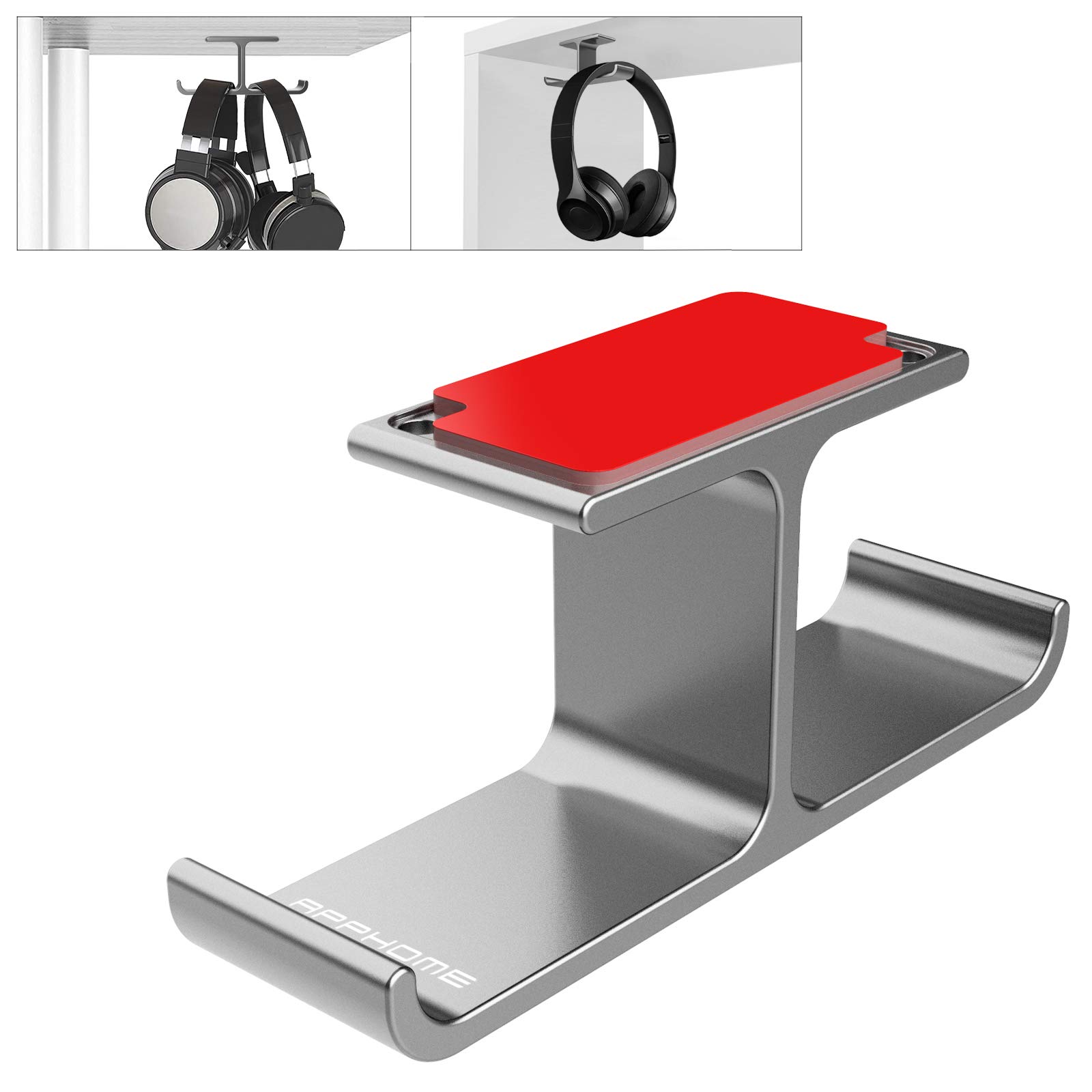 Under Desk Headphone Holder - Aluminum Adhesive Headset Stand for Gaming, Office & Home Use - Universal Fit for All Headphones (Grey) - Perfect for Workspace Organization & Cable Management