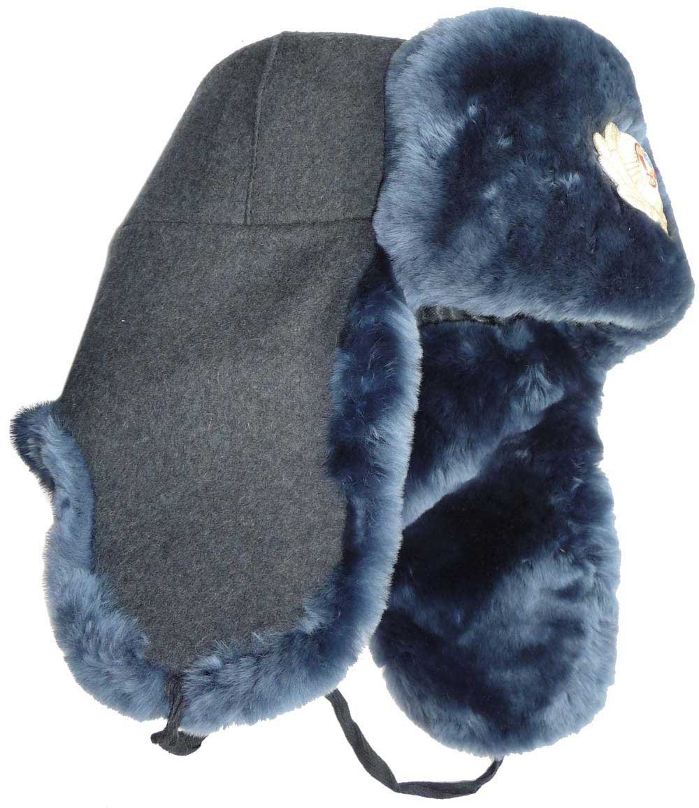 Russian Police Style Sheepskin Winter Hat with Eagle Badge - Warm Military Ushanka for Cold Weather, Outdoor Activities & Cosplay