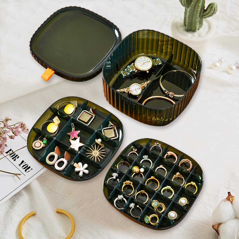 3-Layer Jewelry Organizer Box for Women & Girls - Elegant Travel Jewelry Case for Necklaces, Rings, Earrings | Perfect Birthday Gift & Decorative Storage Solution (Green) | Ideal for Home, Travel & Gift Giving