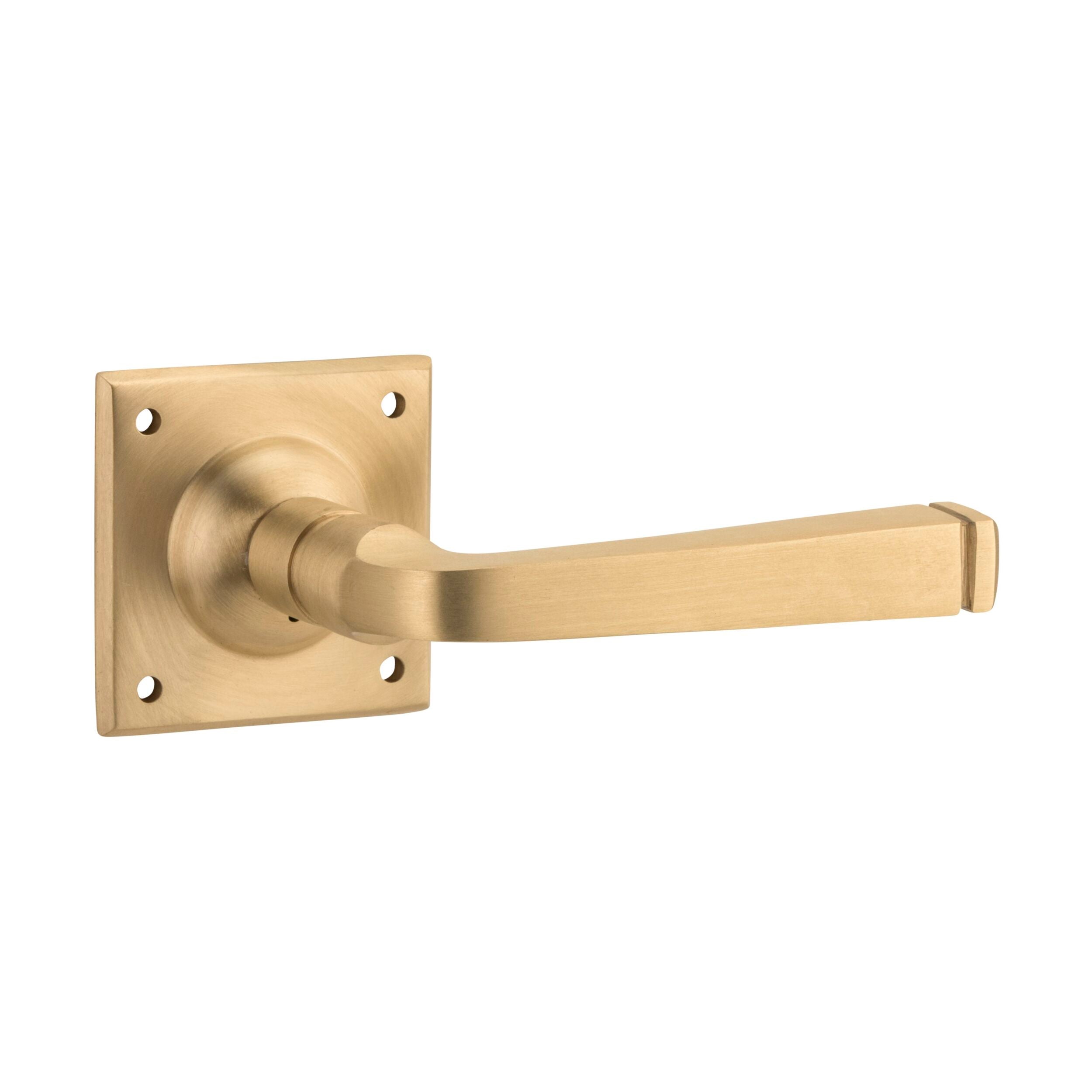 Menton Square Rose Satin Brass Door Lever Set - 60mm x 60mm x 70mm (Pair) - Elegant Interior Door Hardware for Bedroom, Bathroom & Closet Doors