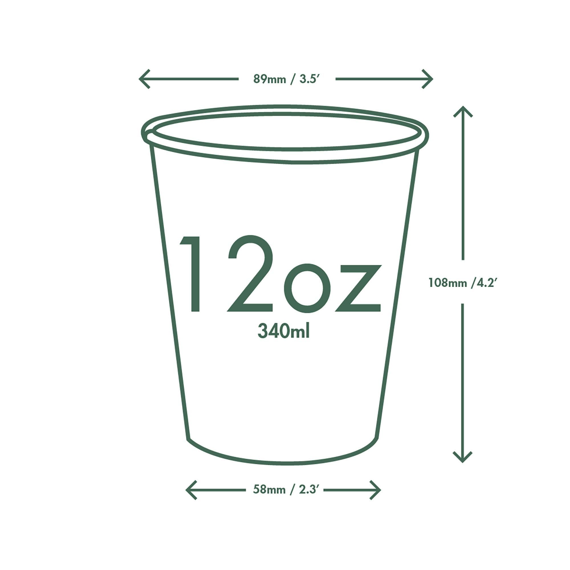 Eco-Friendly 12oz White Hot Cups by Vegware | Compostable Green & White Disposable Coffee Cups for Home, Office, and Cafes