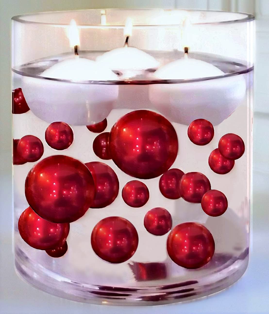 10 Packs Floating Red Pearls for Vase Decor - No Hole Jumbo & Assorted Sizes with Transparent Water Gels | Perfect for Wedding Centerpieces, Home Decor, and Floral Arrangements