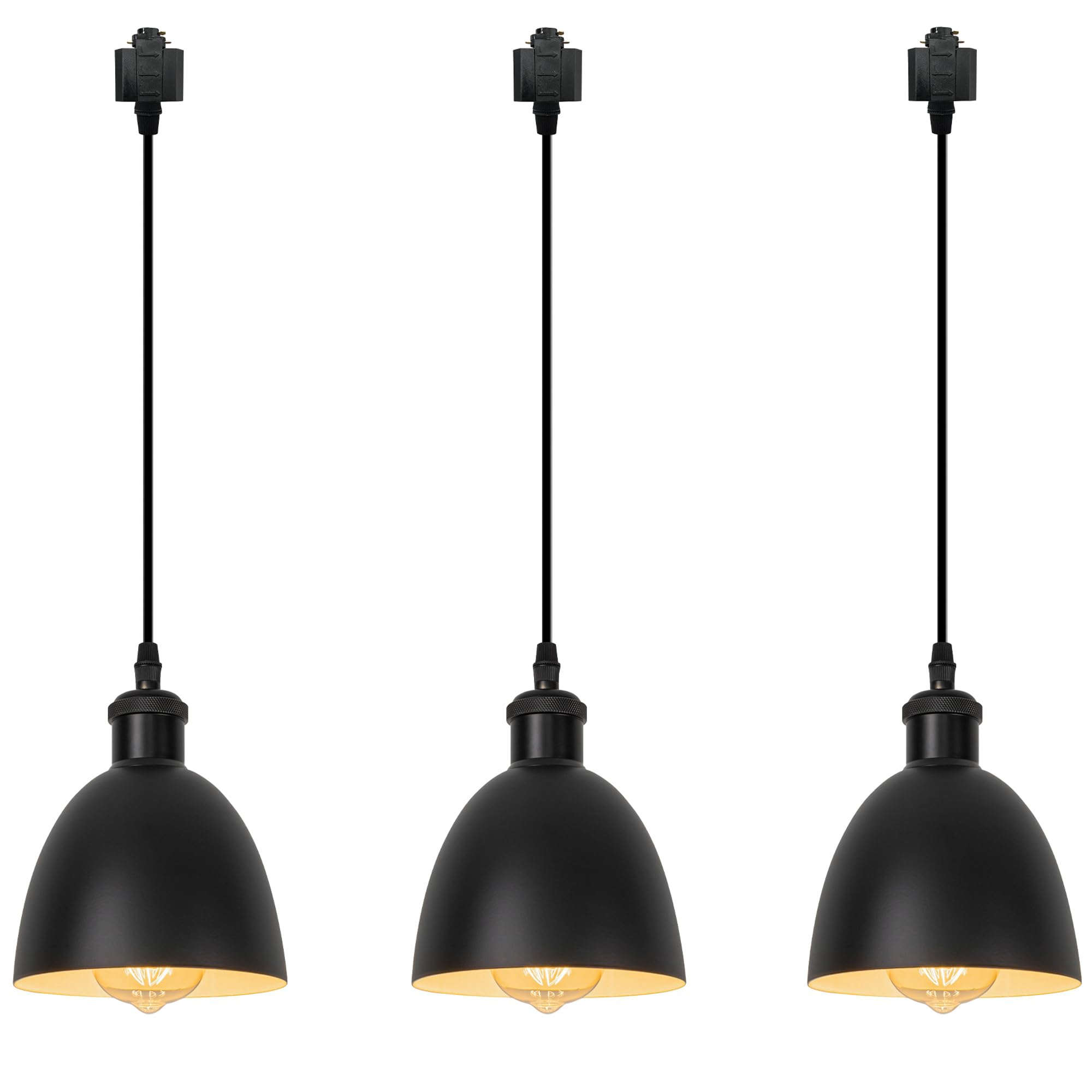 Retro Black Ceramic H-Type Track Lighting Pendant with Iron Concha Shade - Modern Adjustable 3-Light Fixture for Kitchen Island & Dining Table | Restaurant, Cafe & Home Decor Lighting Solution